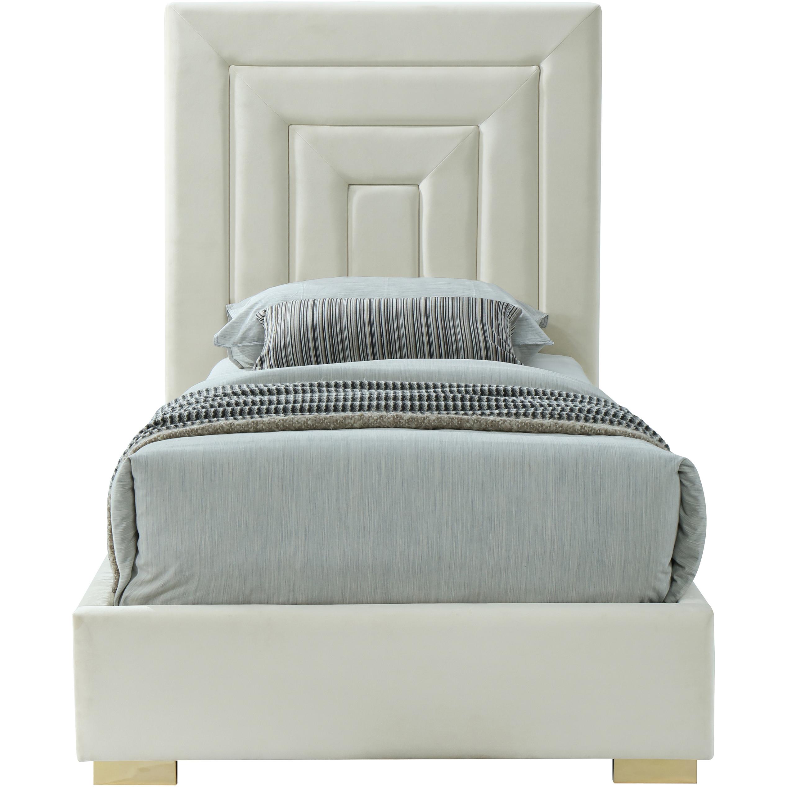 Meridian Nora Cream Velvet Twin Bed