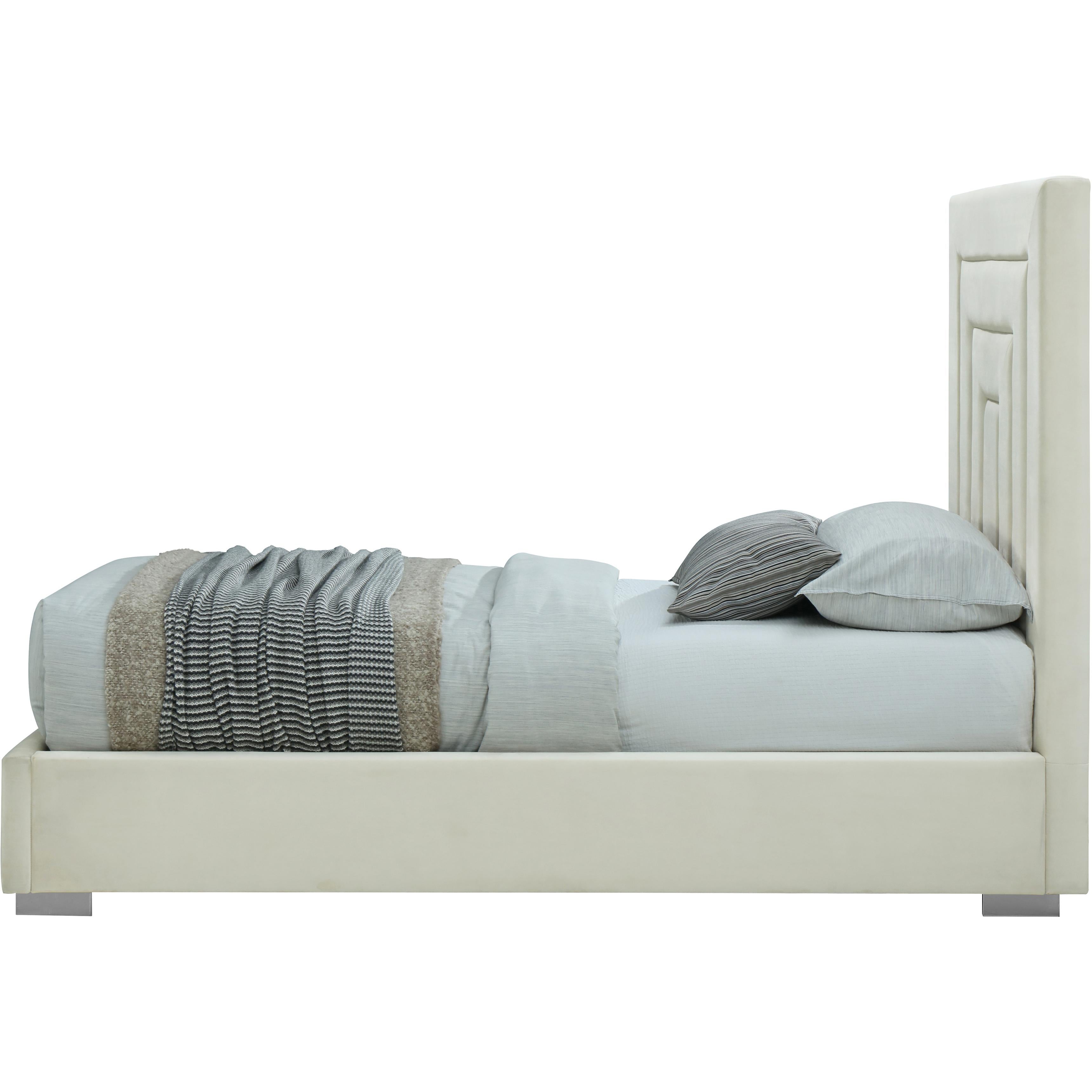 Meridian Nora Cream Velvet Twin Bed