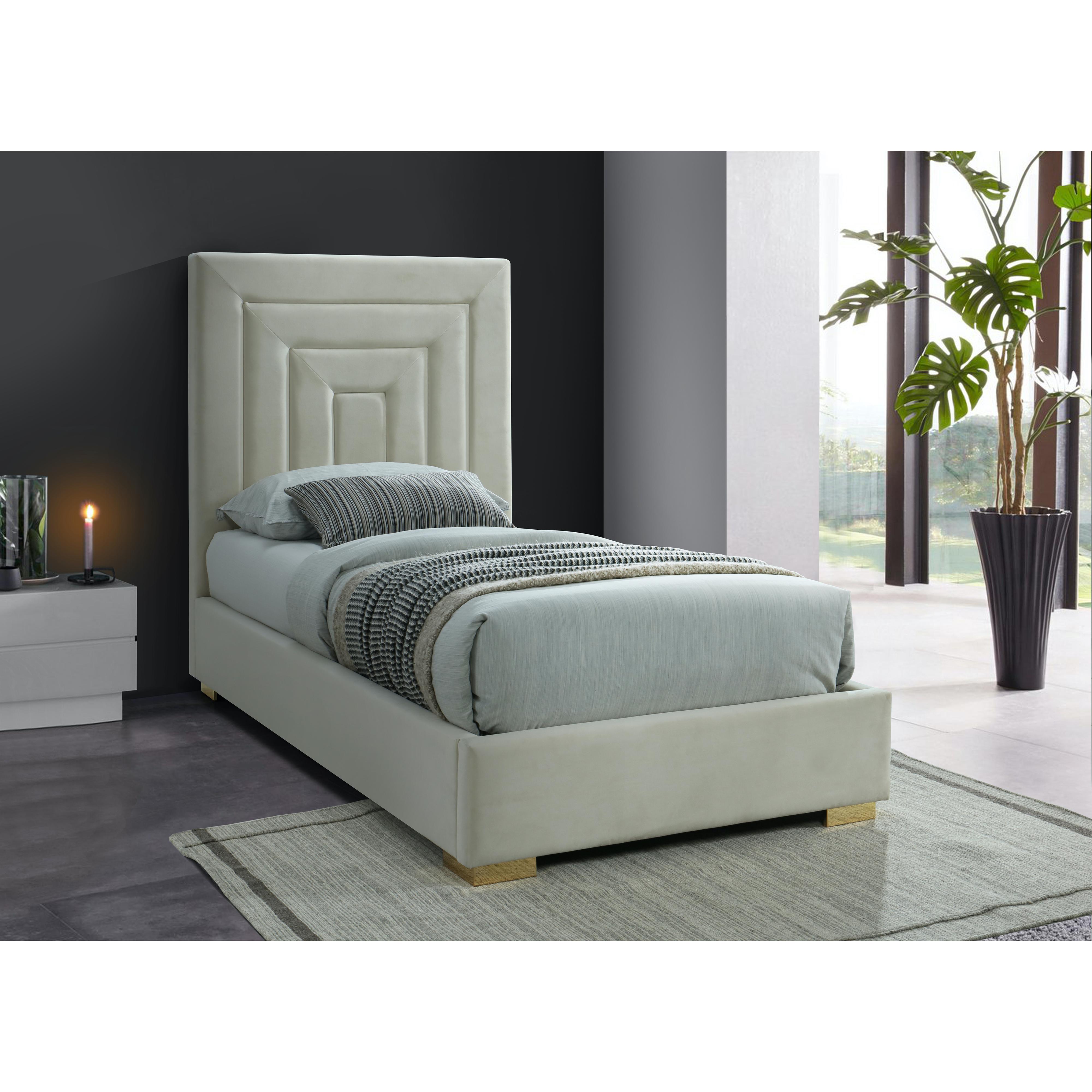 Meridian Nora Cream Velvet Twin Bed