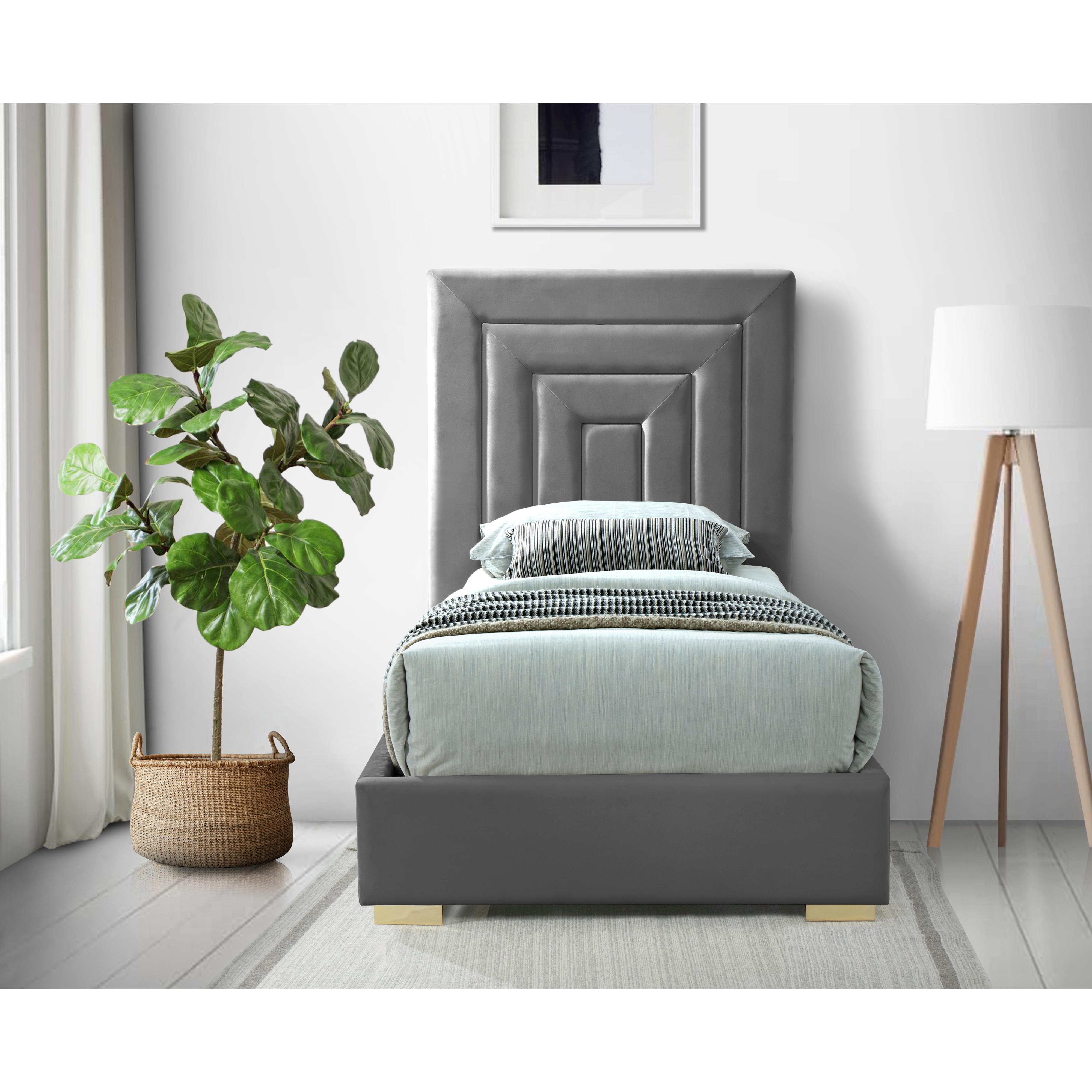 Meridian Nora Grey Velvet Twin Bed