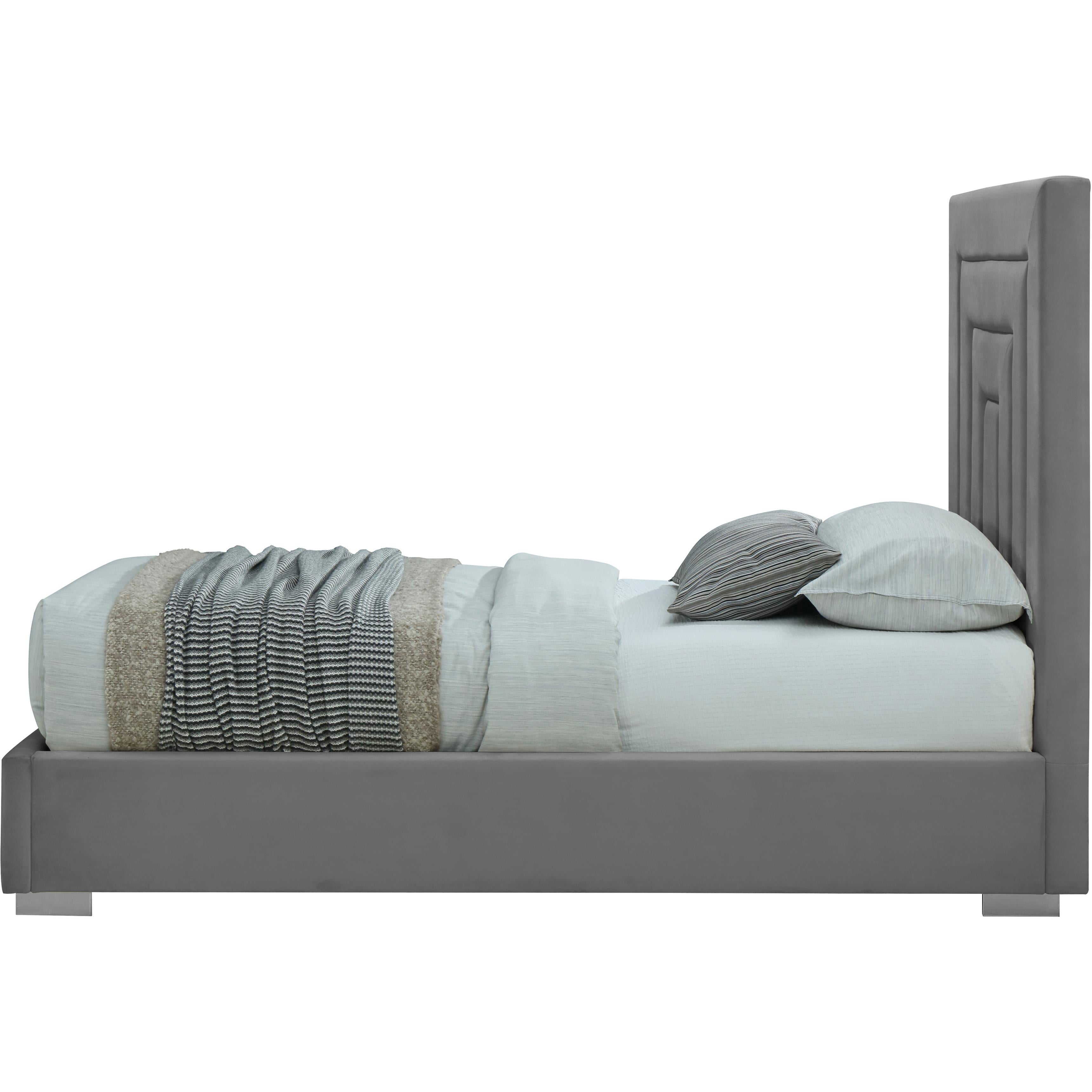 Meridian Nora Grey Velvet Twin Bed