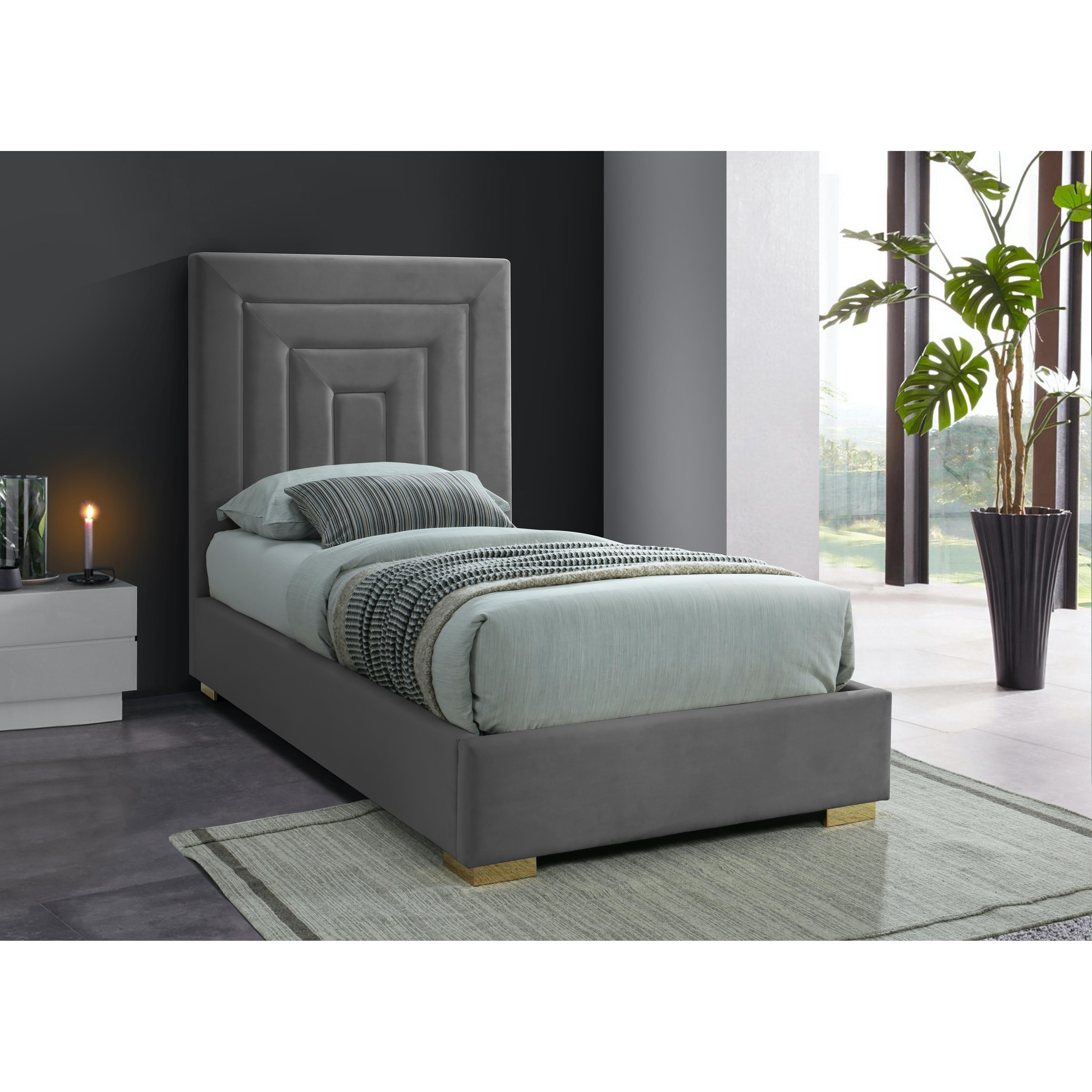 Meridian Nora Grey Velvet Twin Bed