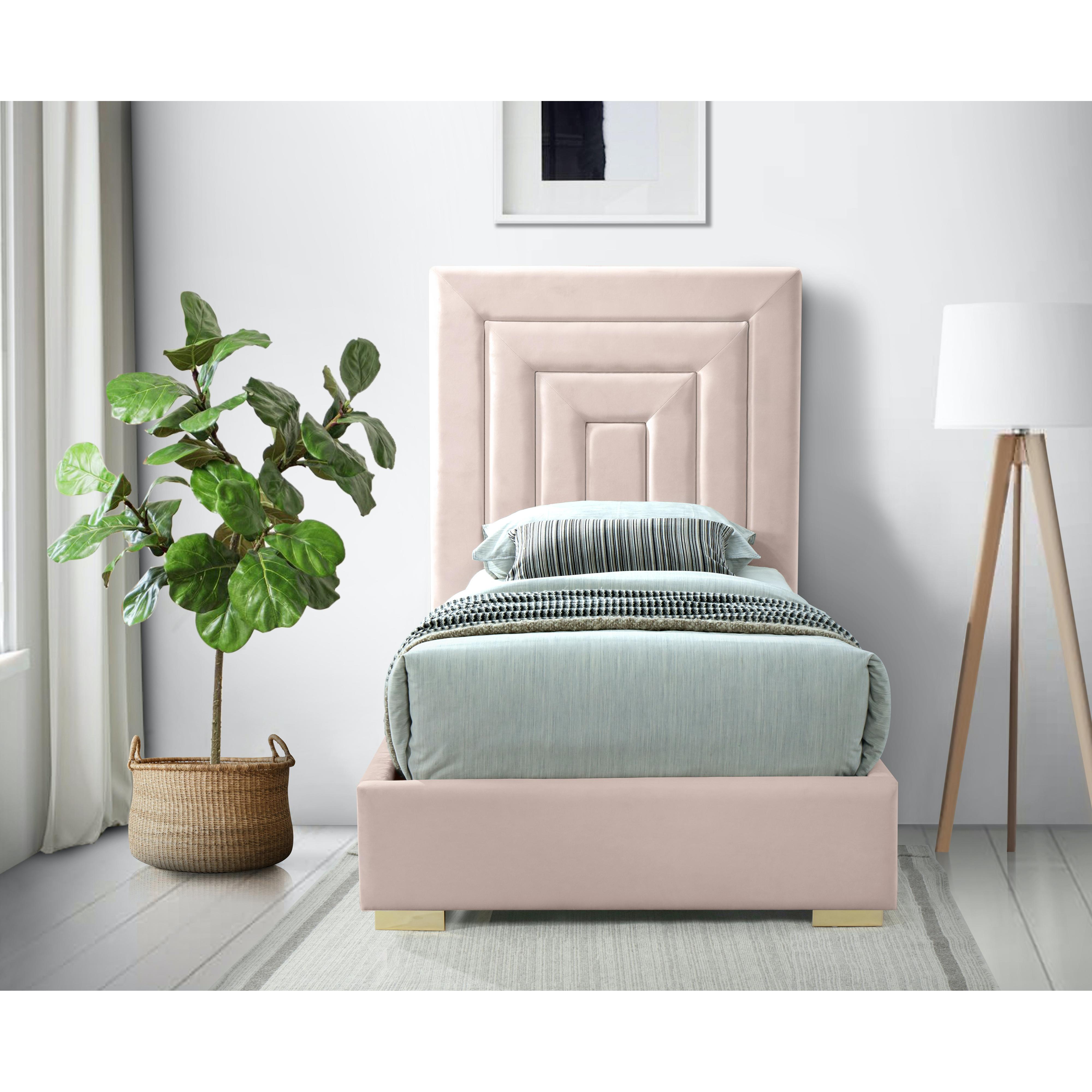 Meridian Nora Pink Velvet Twin Bed