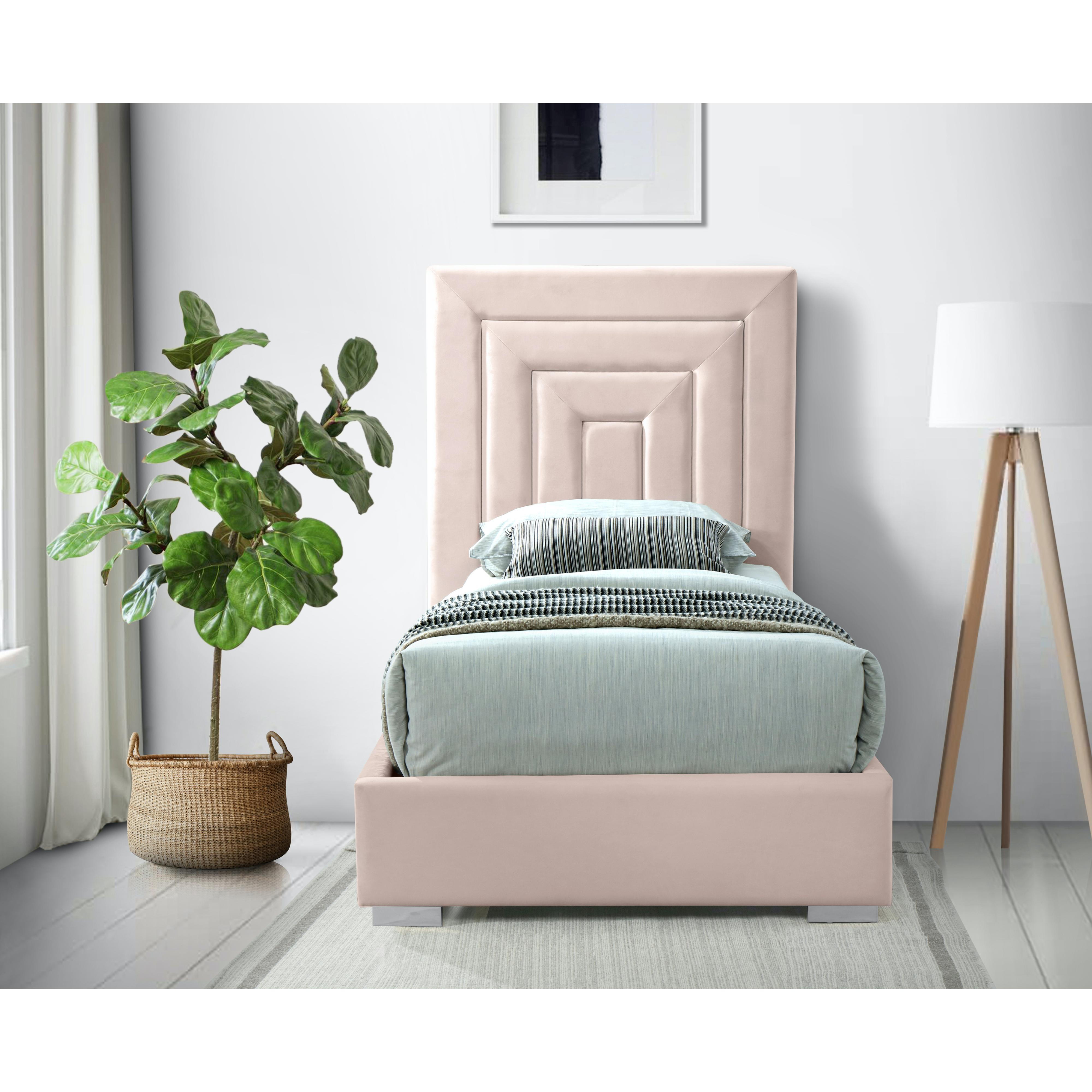 Meridian Nora Pink Velvet Twin Bed
