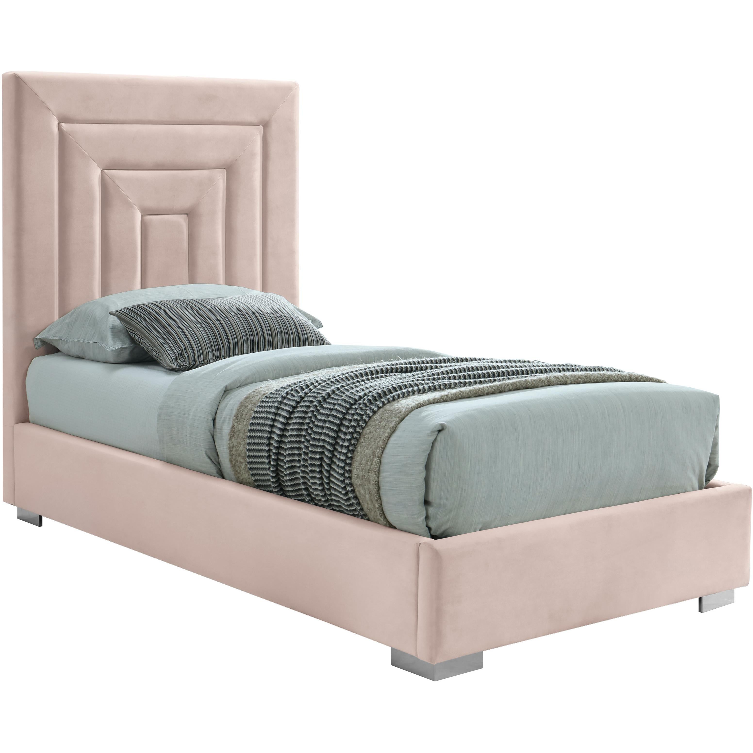 Meridian Nora Pink Velvet Twin Bed