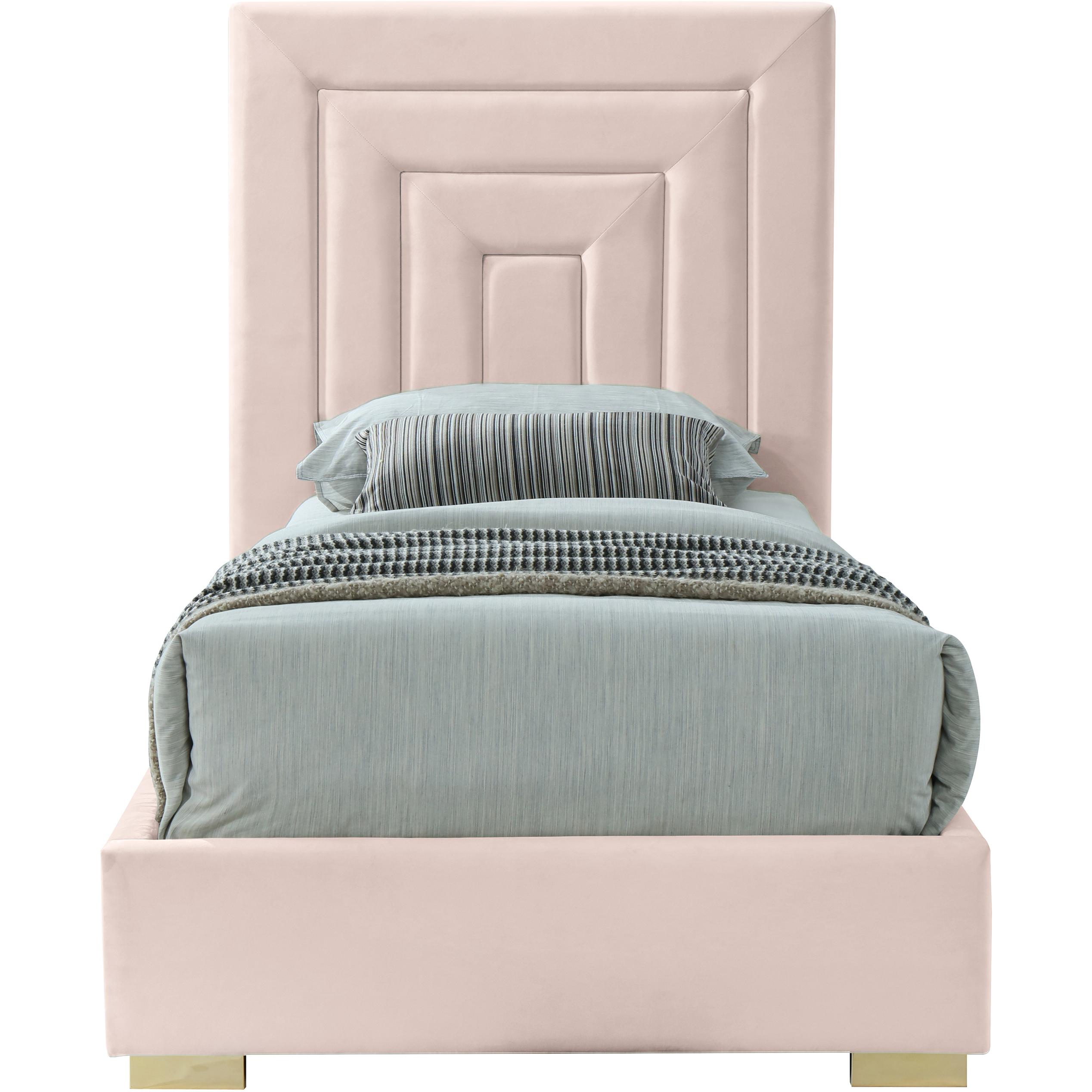 Meridian Nora Pink Velvet Twin Bed