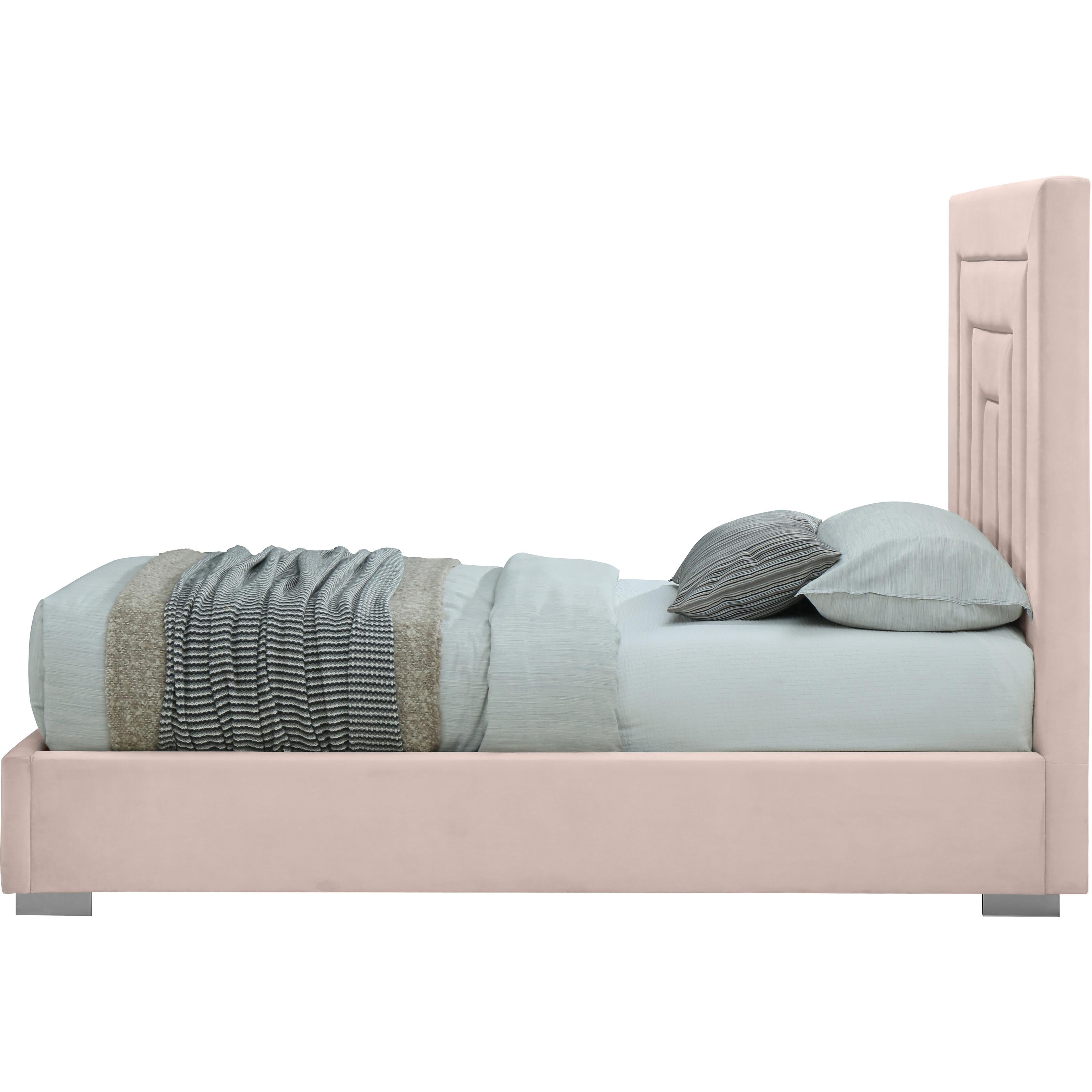 Meridian Nora Pink Velvet Twin Bed