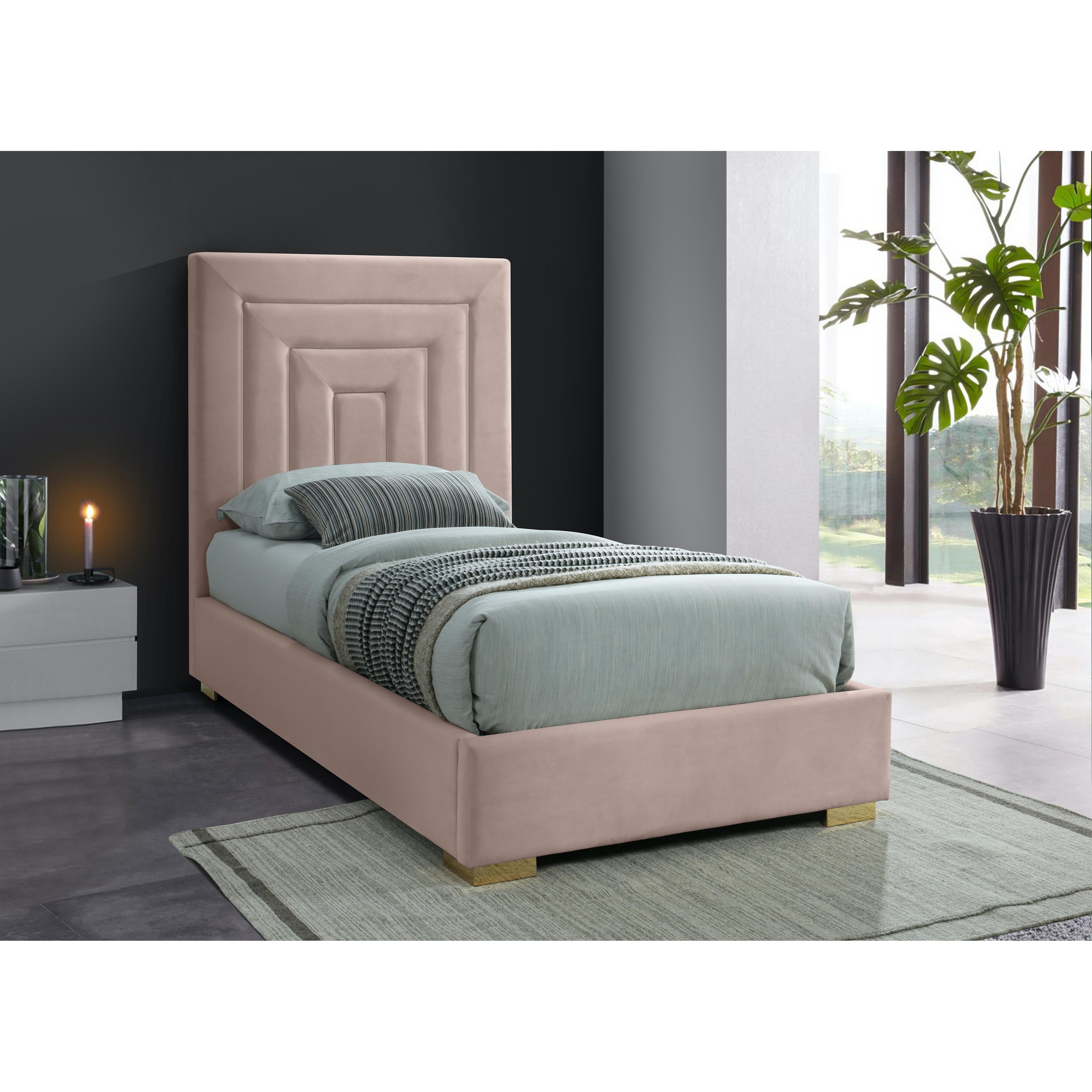 Meridian Nora Pink Velvet Twin Bed