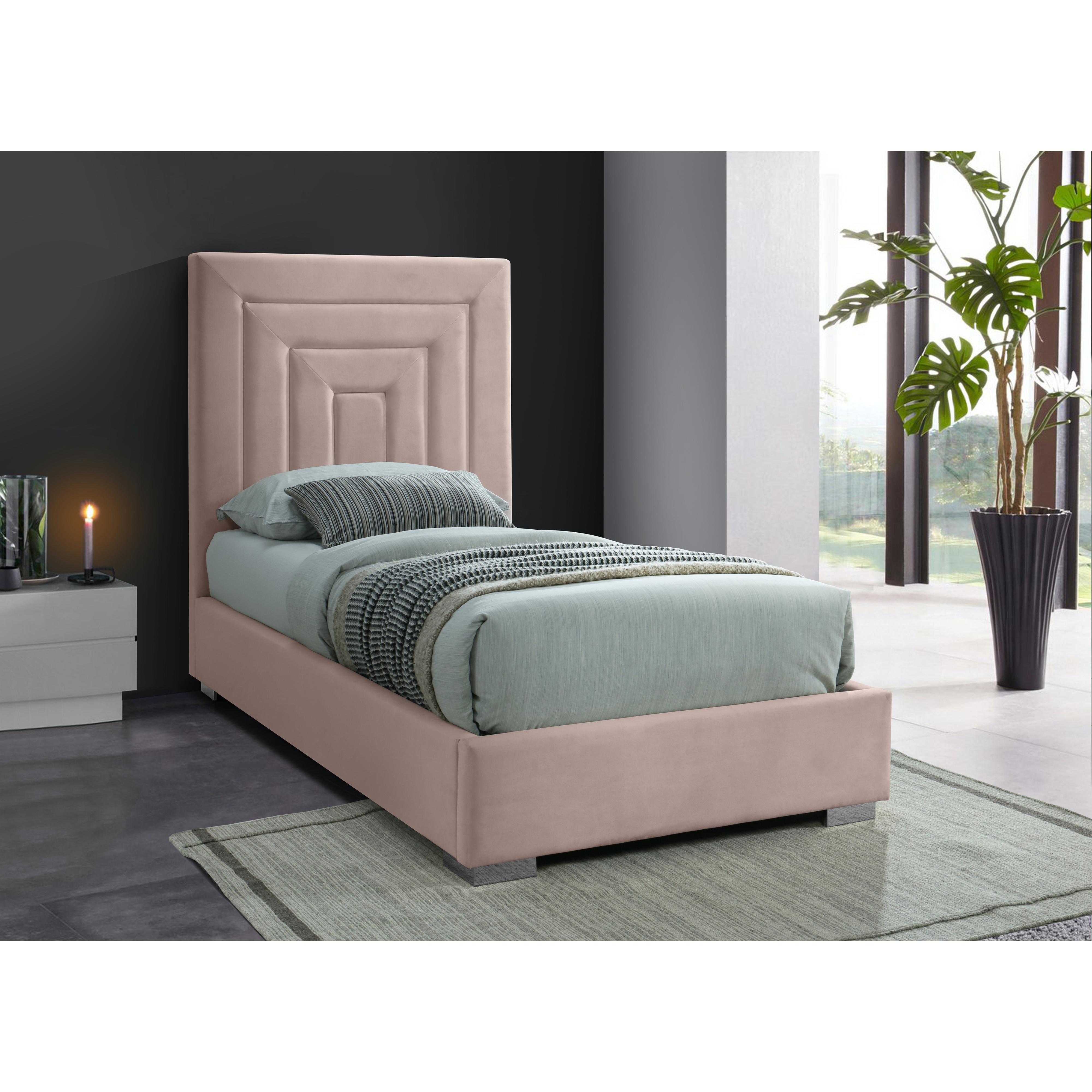 Meridian Nora Pink Velvet Twin Bed
