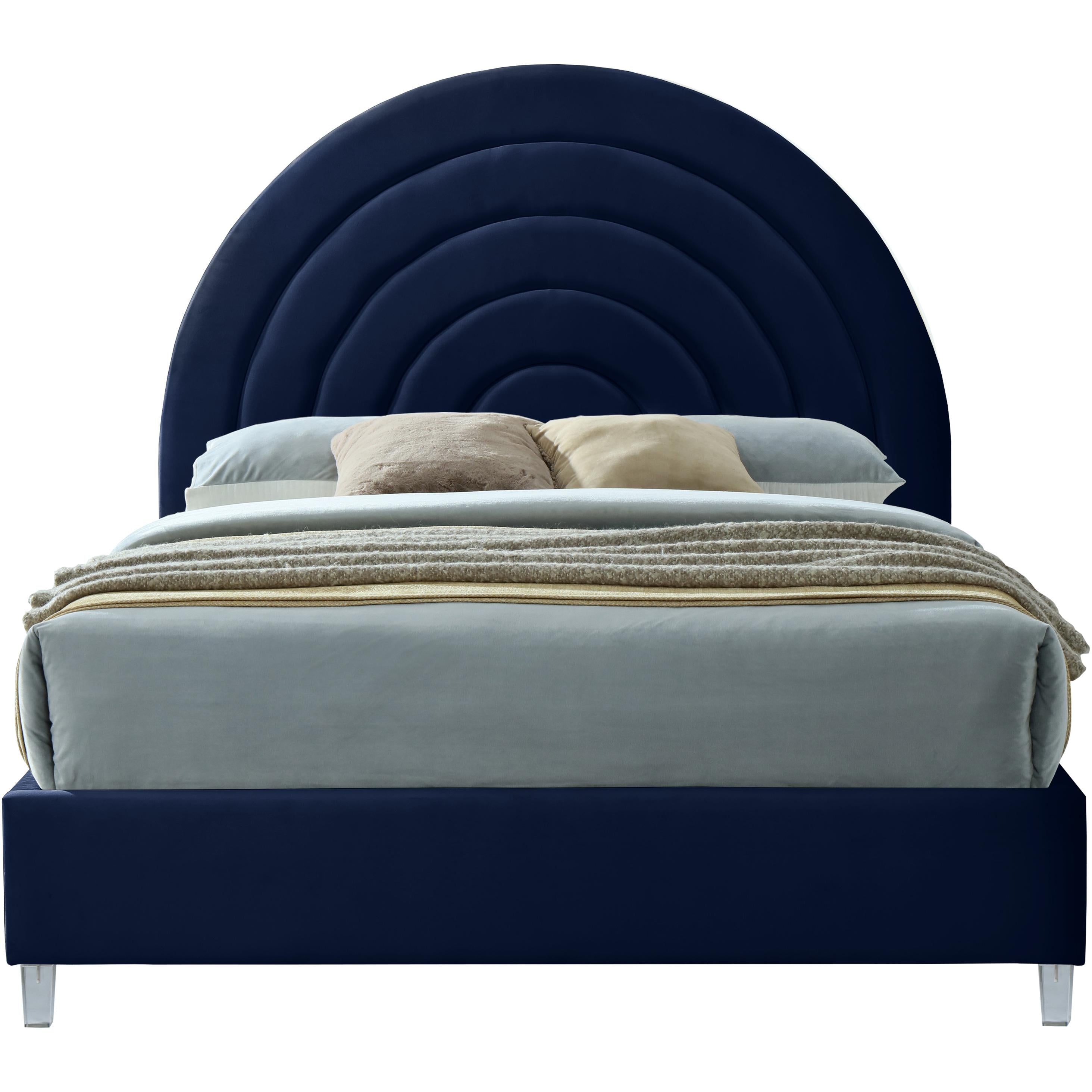 Meridian Rainbow Navy Velvet Full Bed