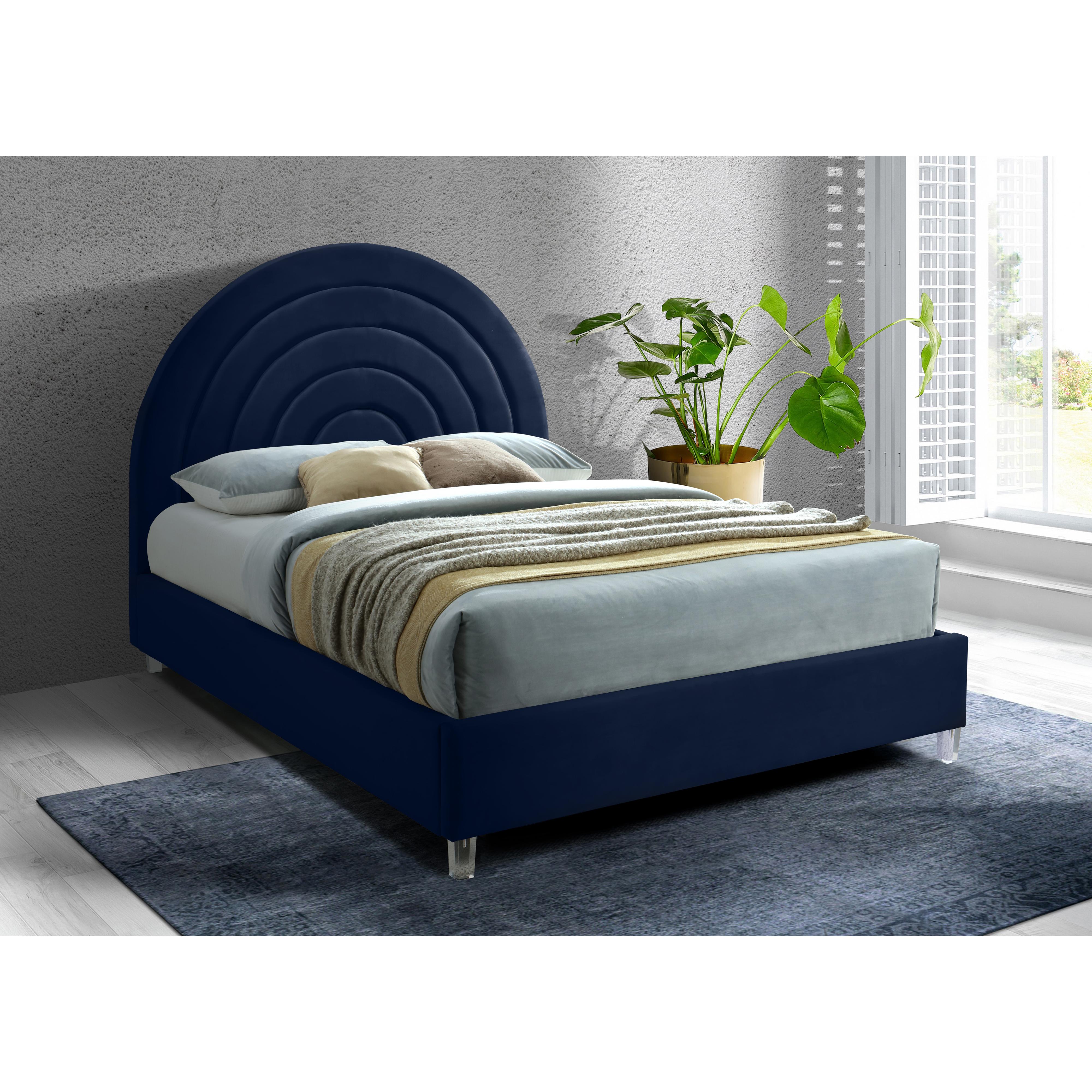Meridian Rainbow Navy Velvet Full Bed