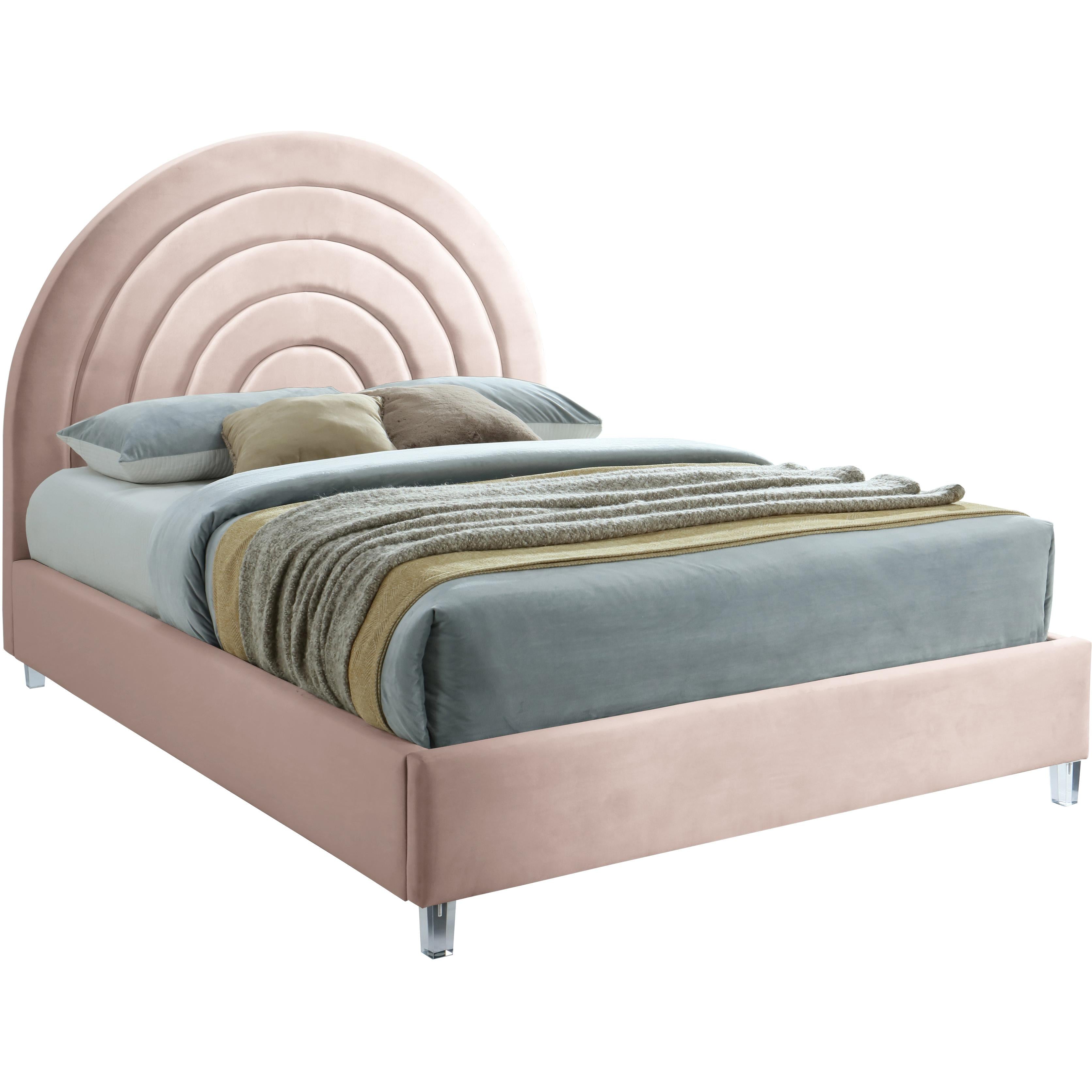 Meridian Rainbow Pink Velvet Full Bed