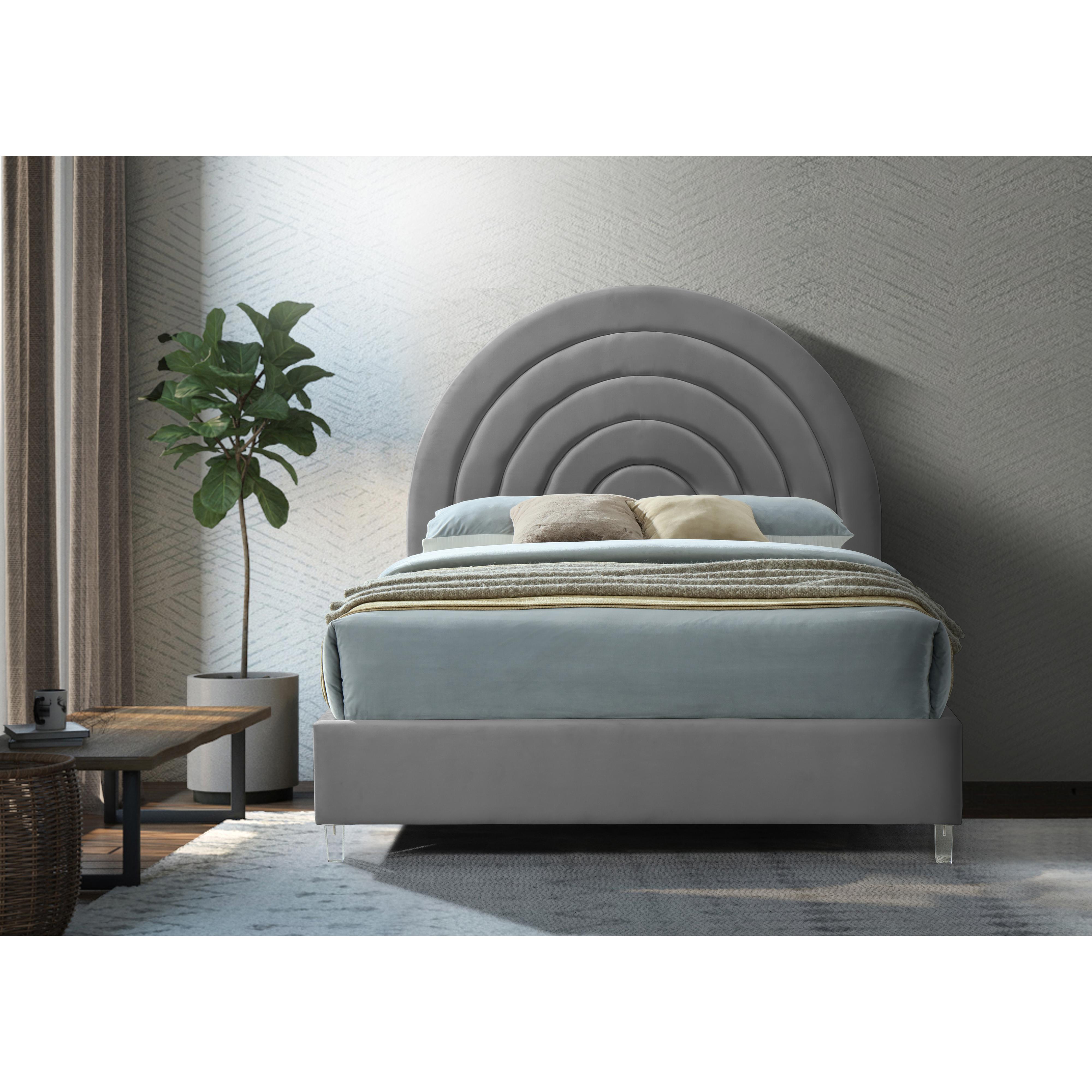 Meridian Rainbow Grey Velvet King Bed
