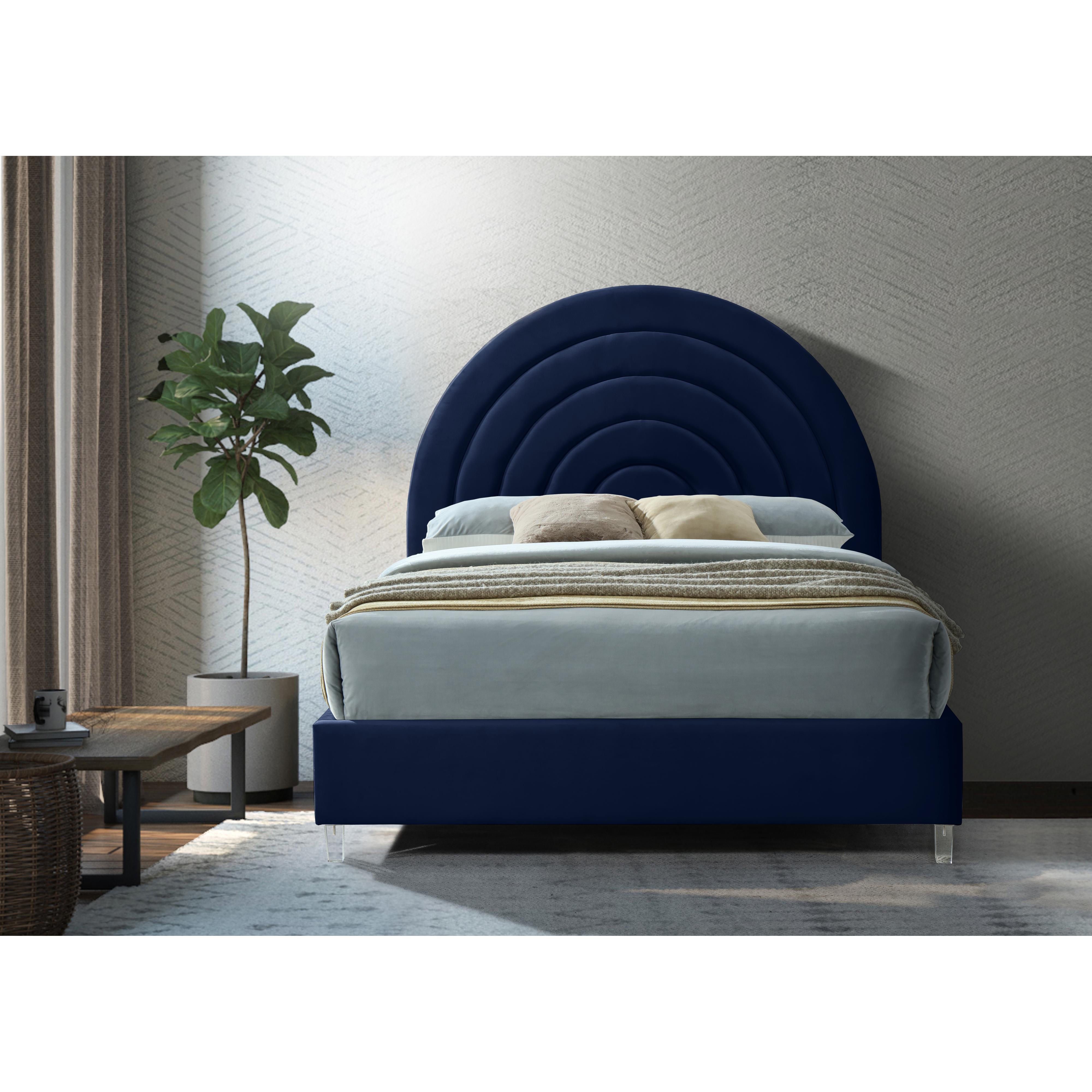 Meridian Rainbow Navy Velvet King Bed