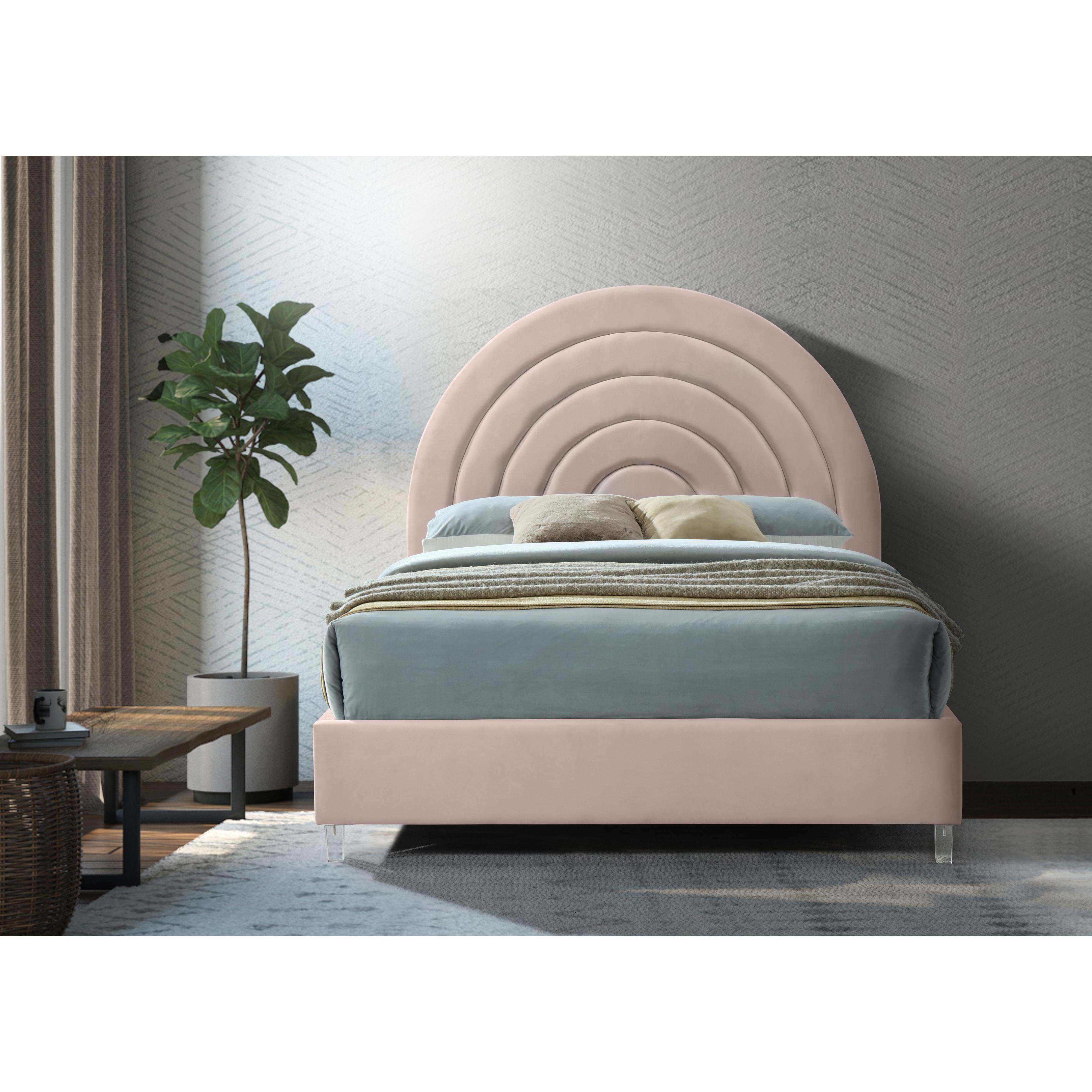 Meridian Rainbow Pink Velvet King Bed