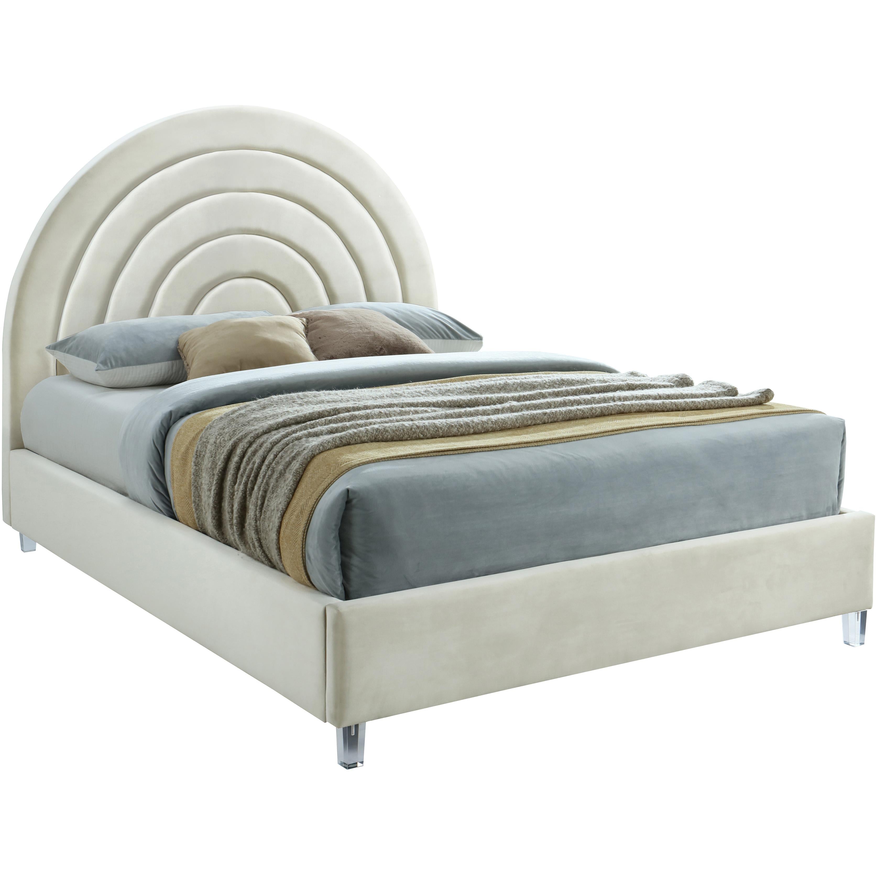 Meridian Rainbow Cream Velvet Queen Bed