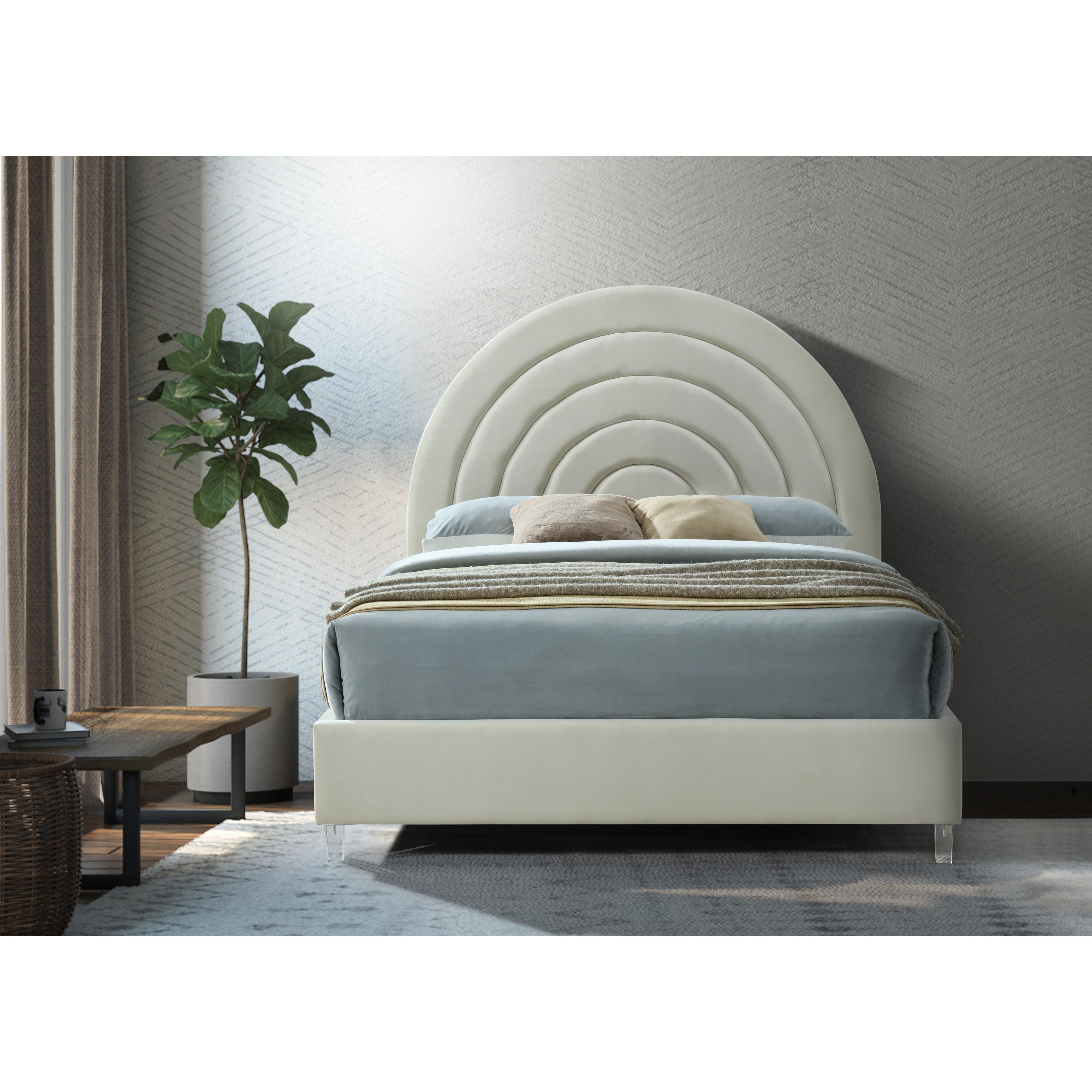 Meridian Rainbow Cream Velvet Queen Bed