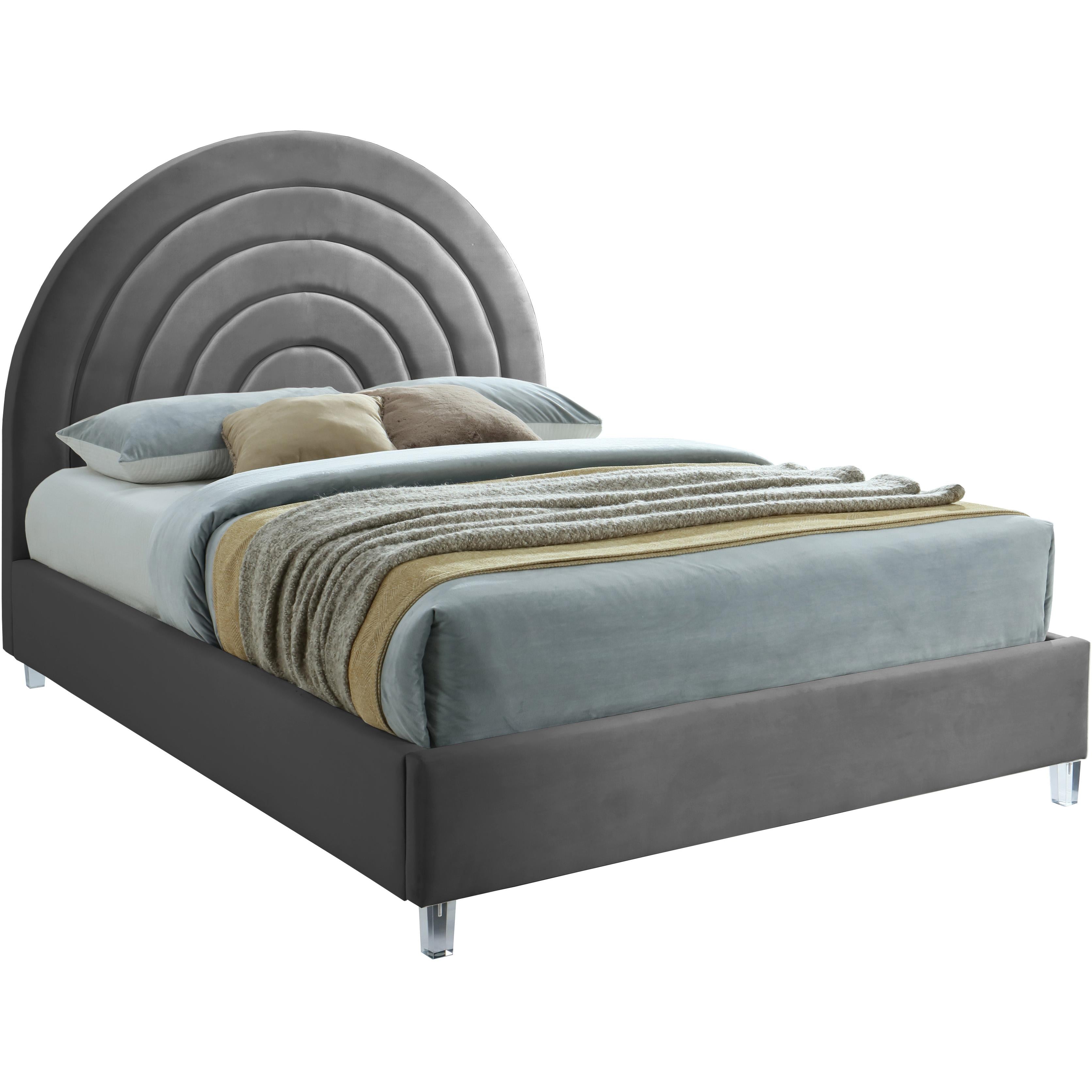 Meridian Rainbow Grey Velvet Queen Bed