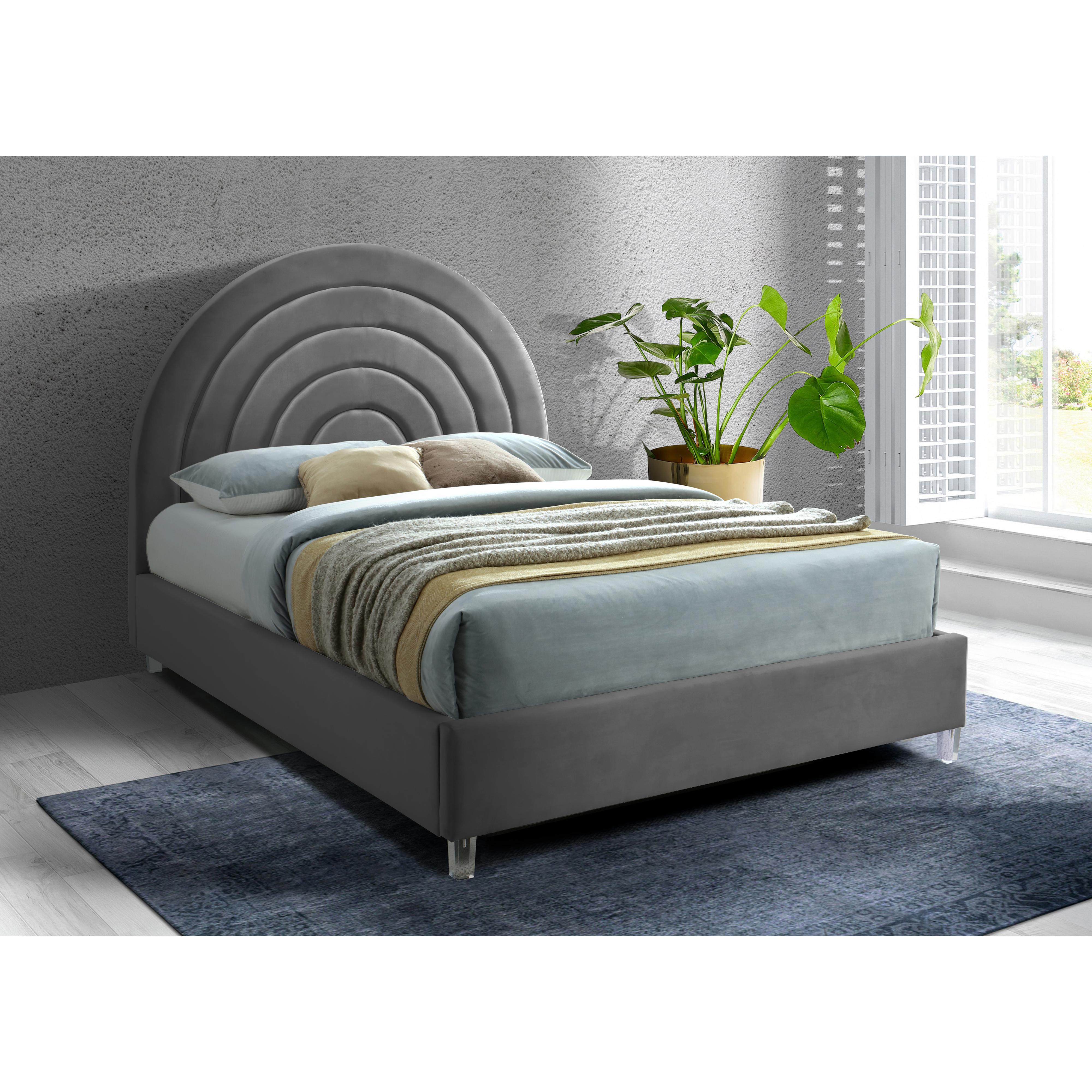 Meridian Rainbow Grey Velvet Queen Bed