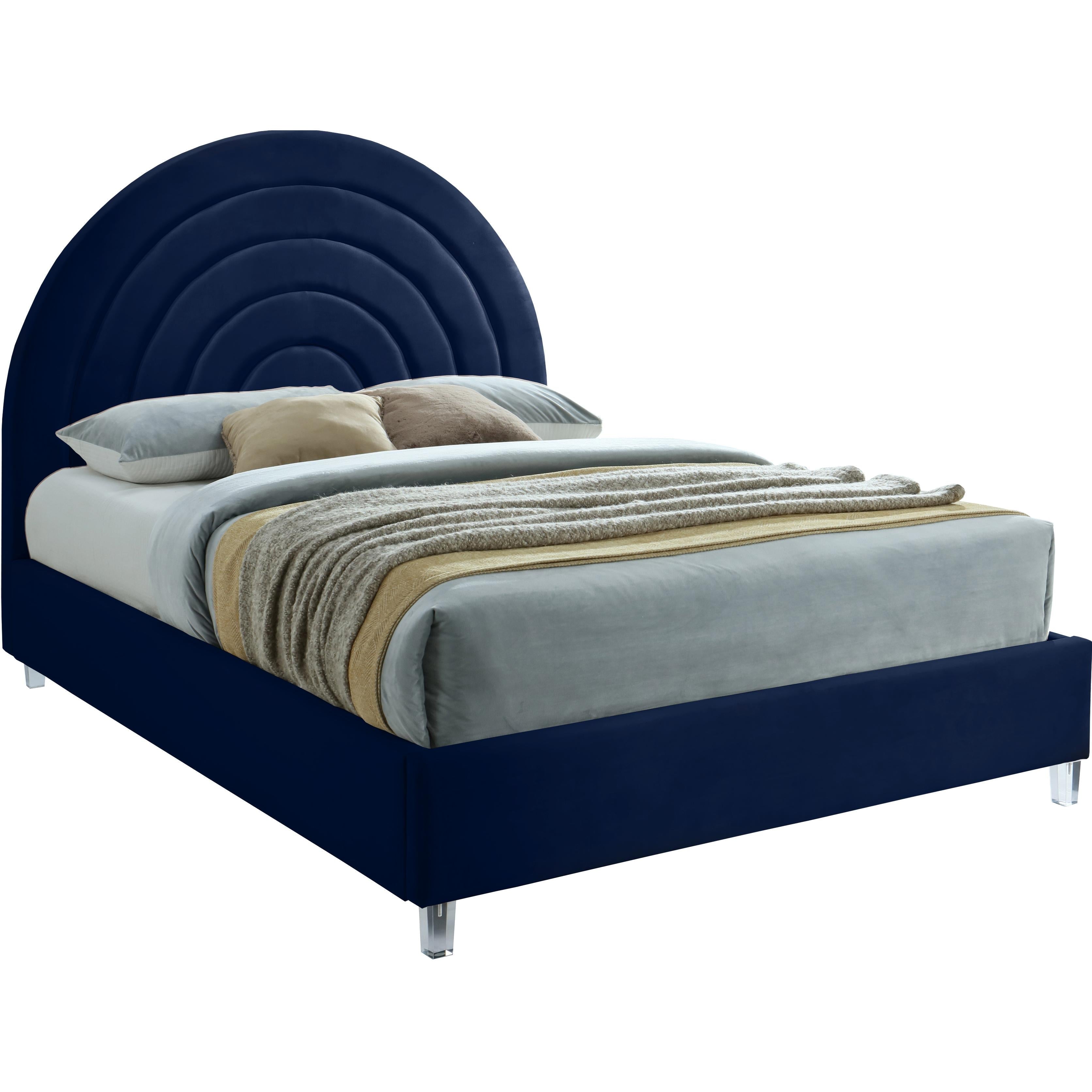 Meridian Rainbow Navy Velvet Queen Bed