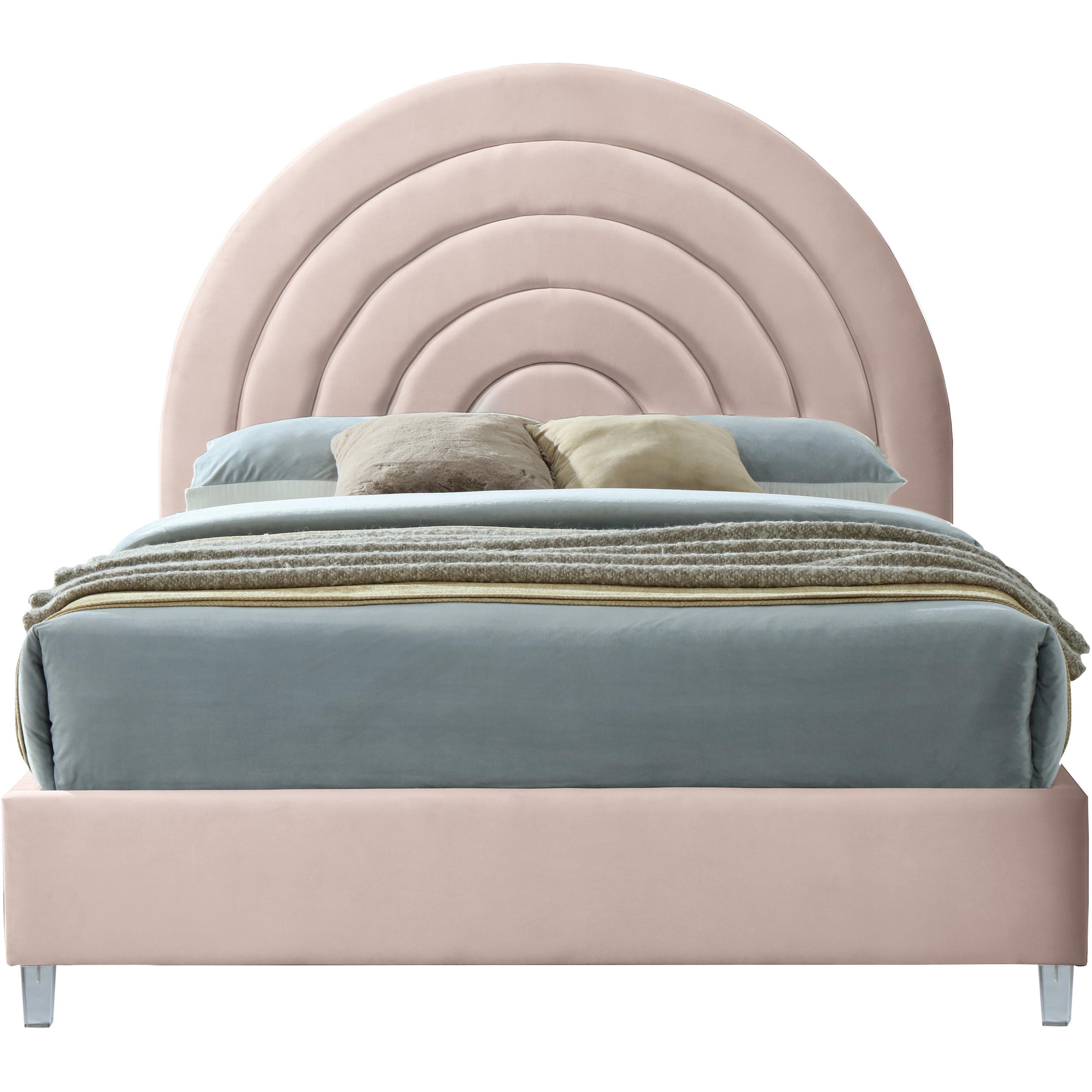 Meridian Rainbow Pink Velvet Queen Bed