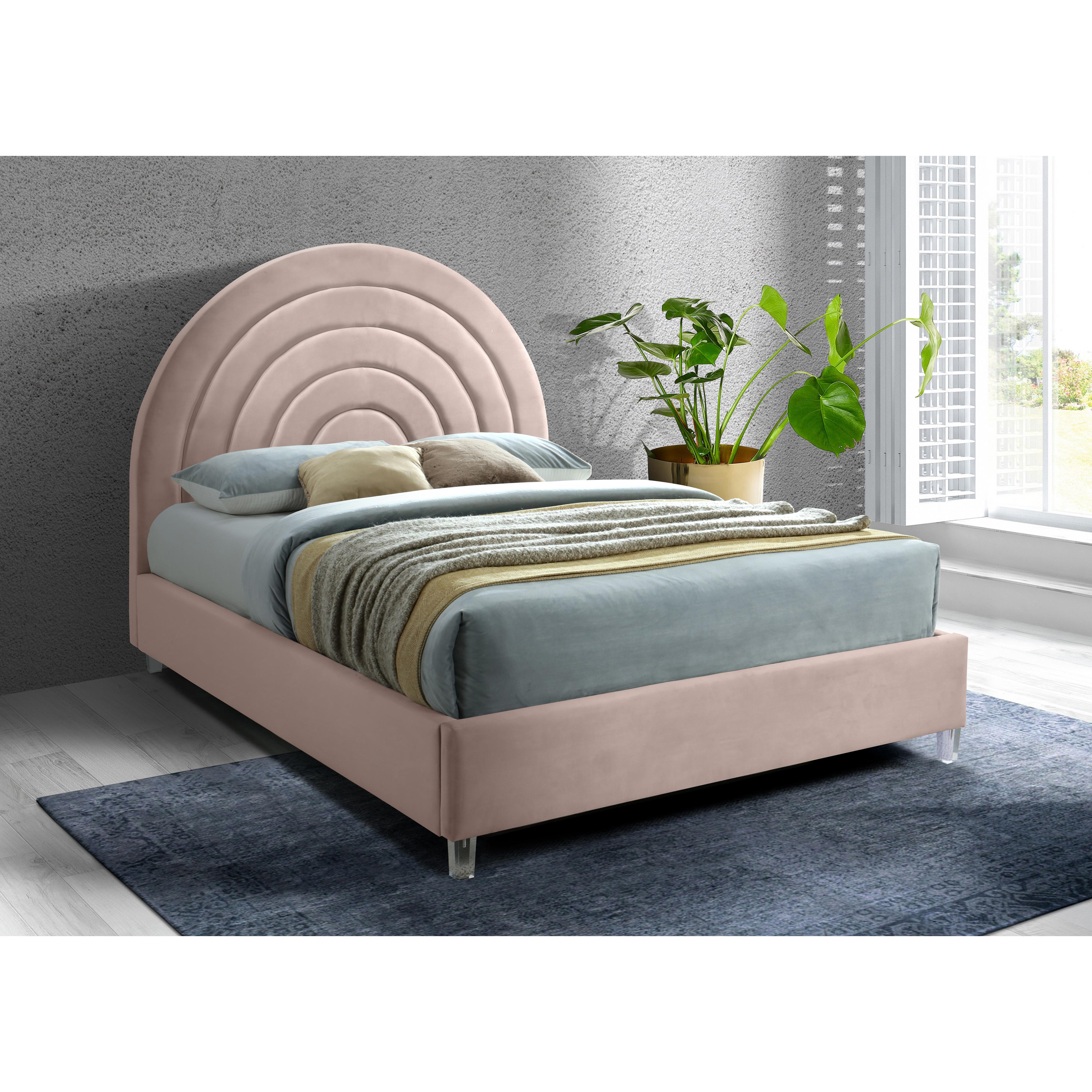 Meridian Rainbow Pink Velvet Queen Bed