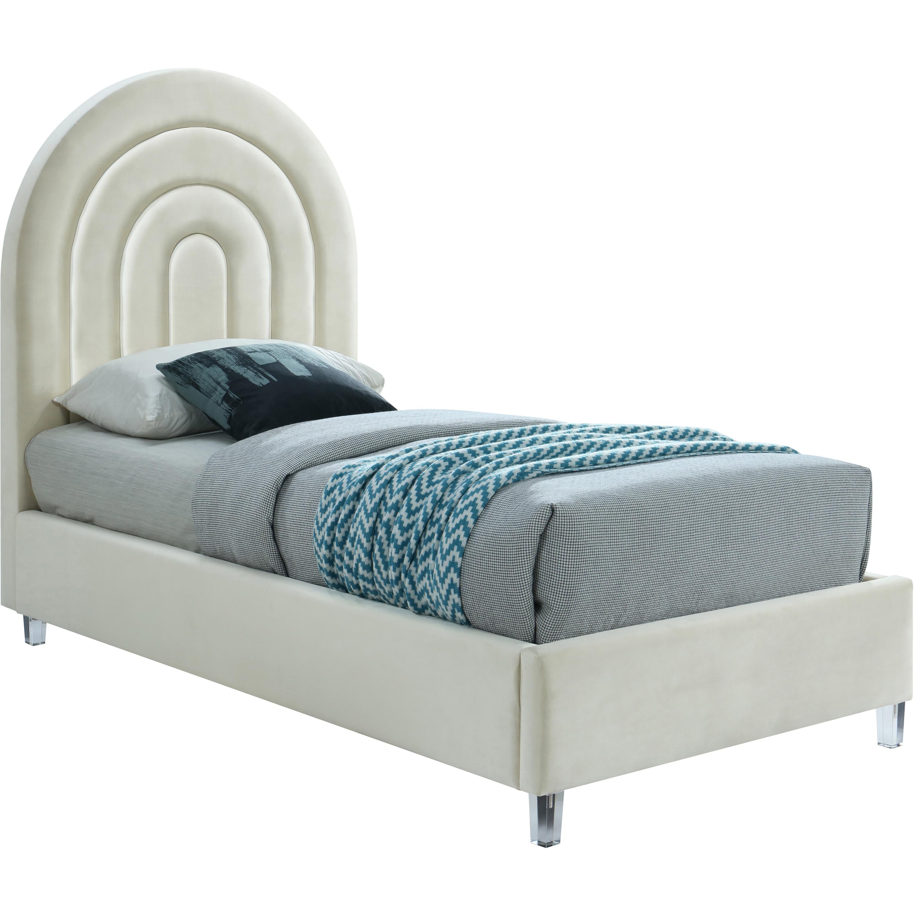 Meridian Rainbow Cream Velvet Twin Bed