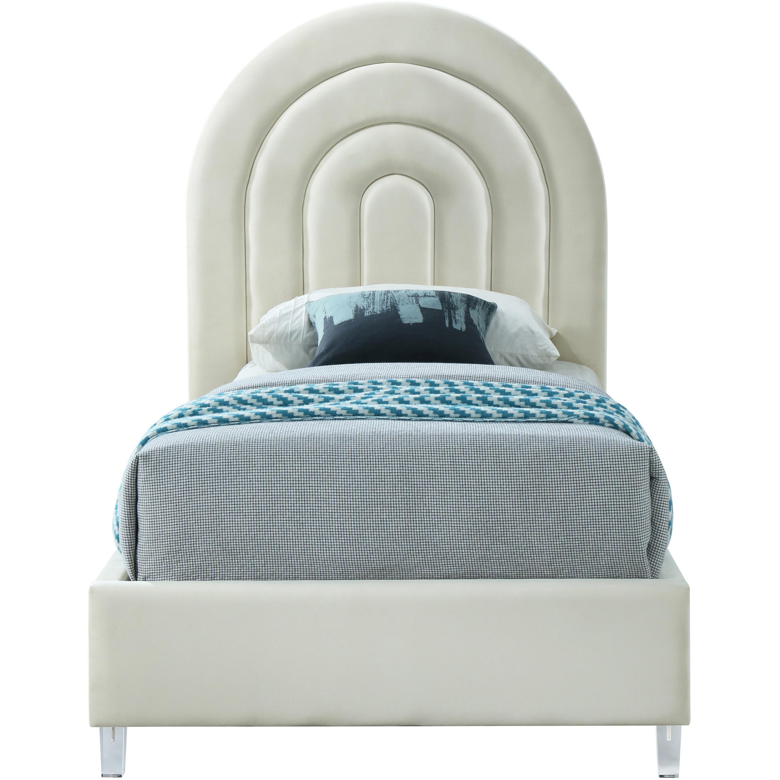 Meridian Rainbow Cream Velvet Twin Bed