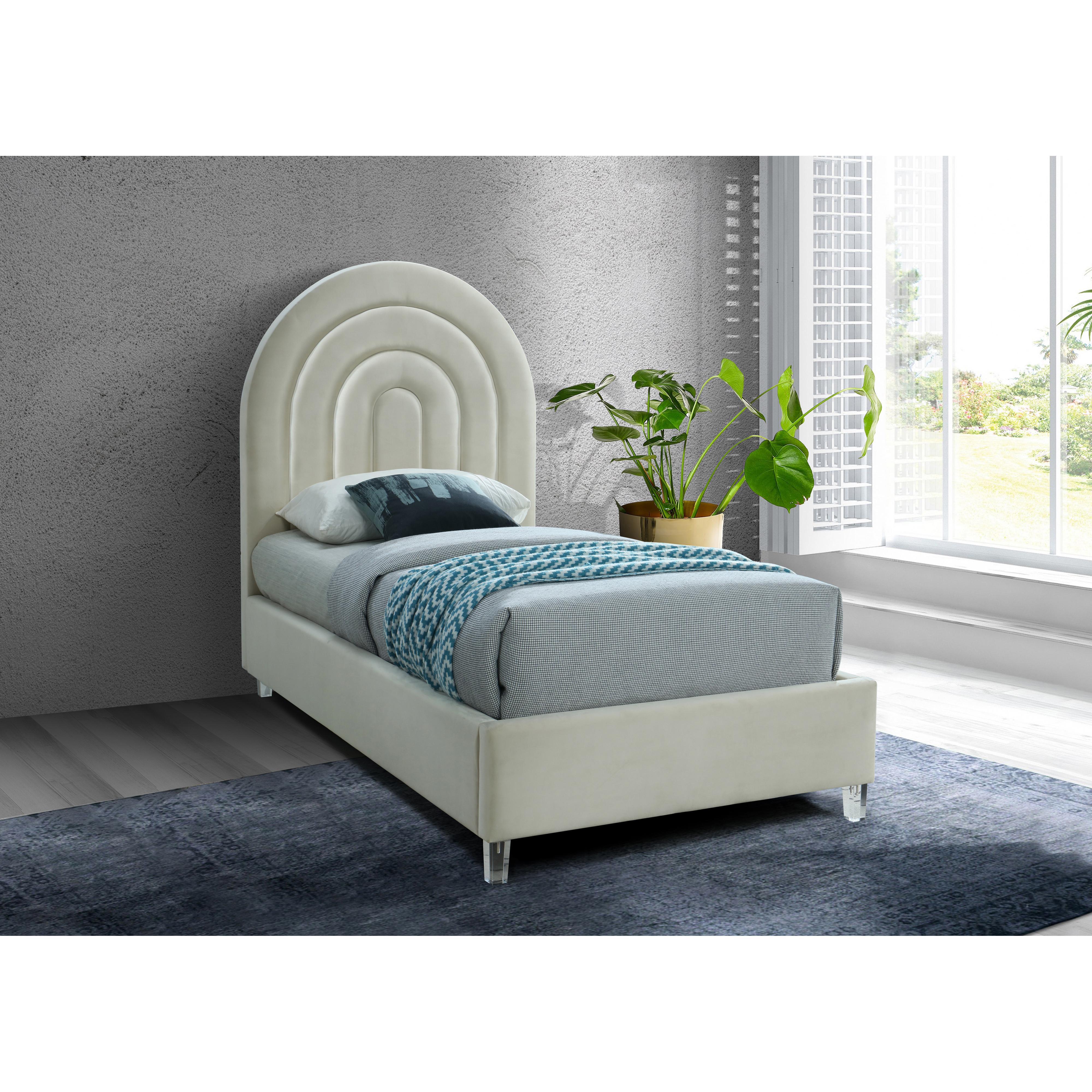 Meridian Rainbow Cream Velvet Twin Bed