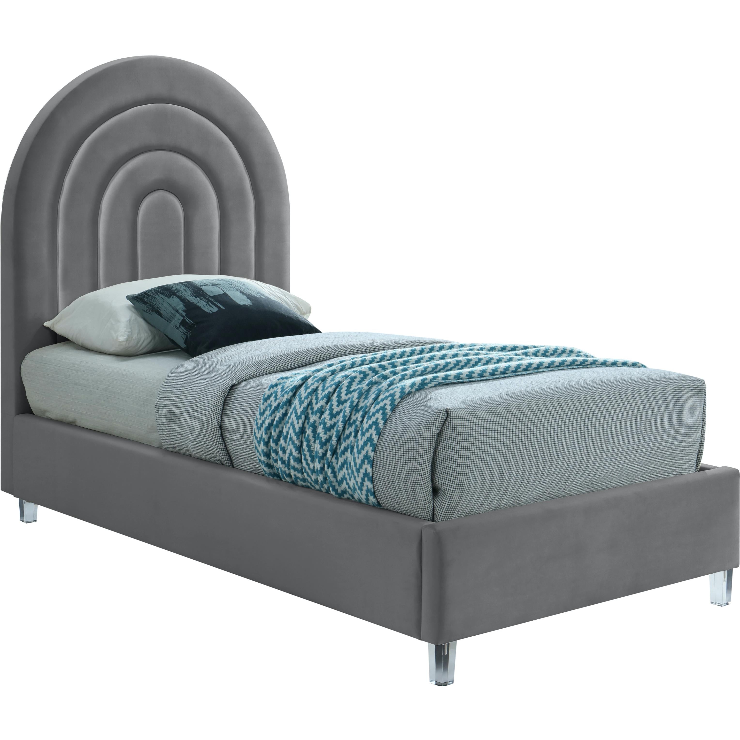 Meridian Rainbow Grey Velvet Twin Bed