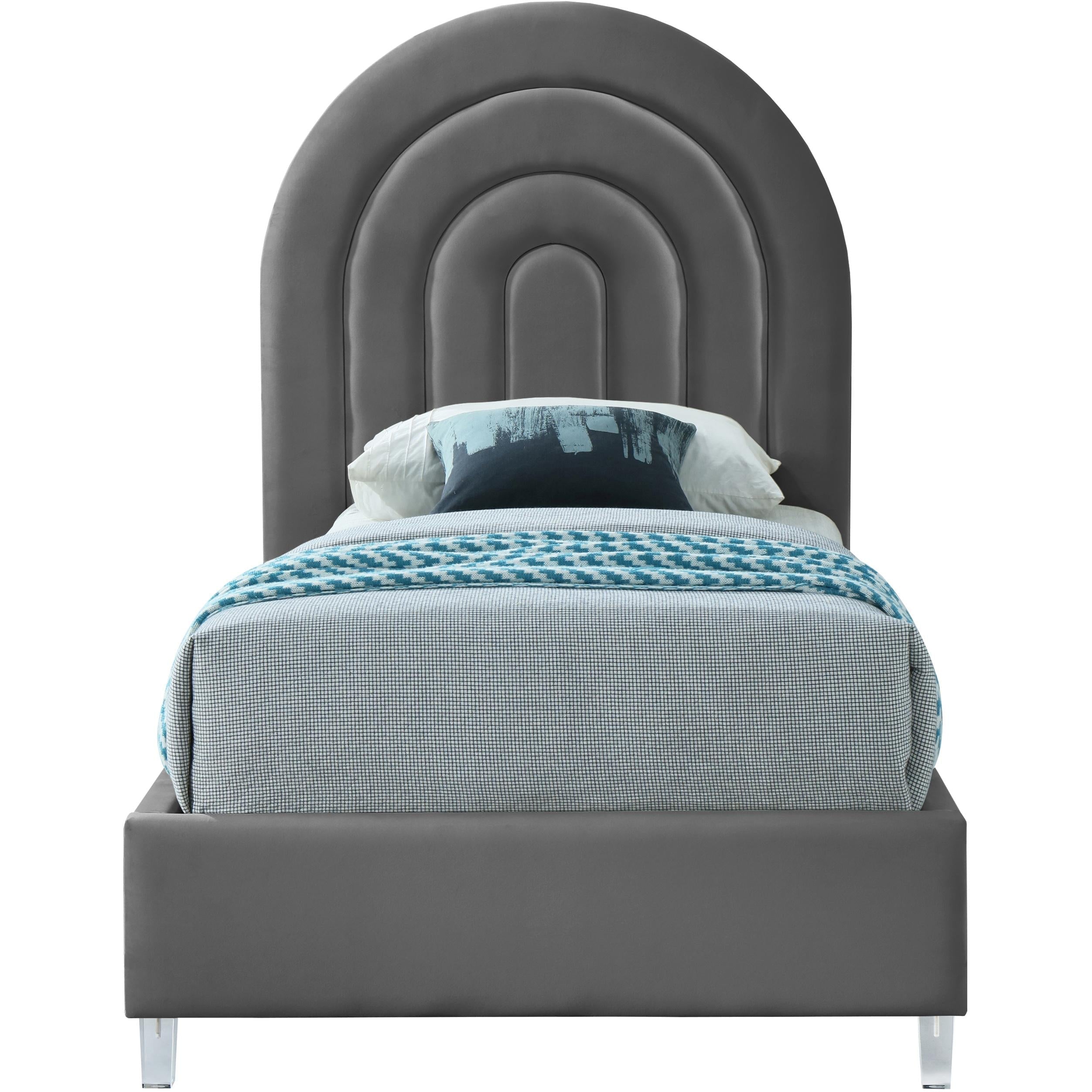 Meridian Rainbow Grey Velvet Twin Bed