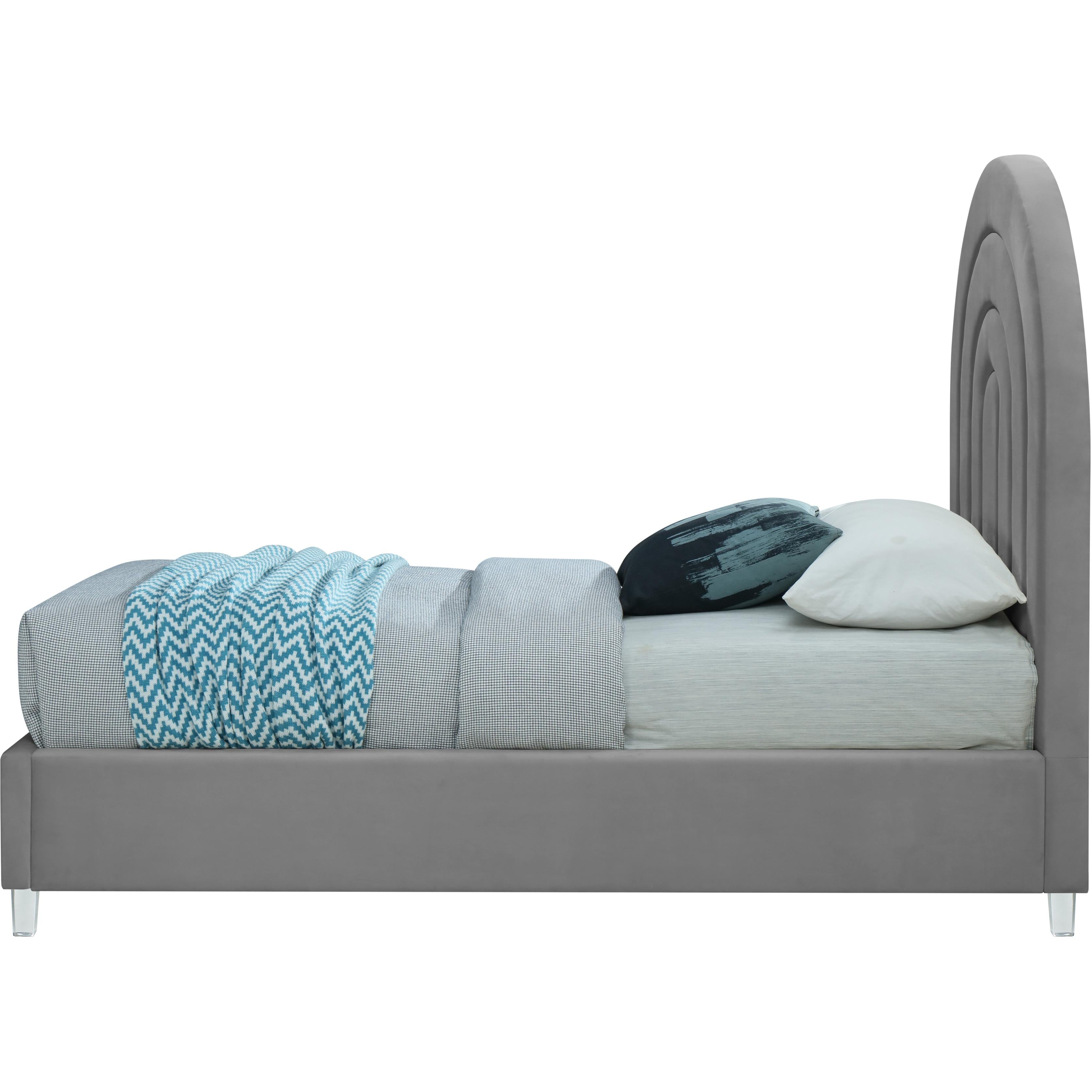 Meridian Rainbow Grey Velvet Twin Bed