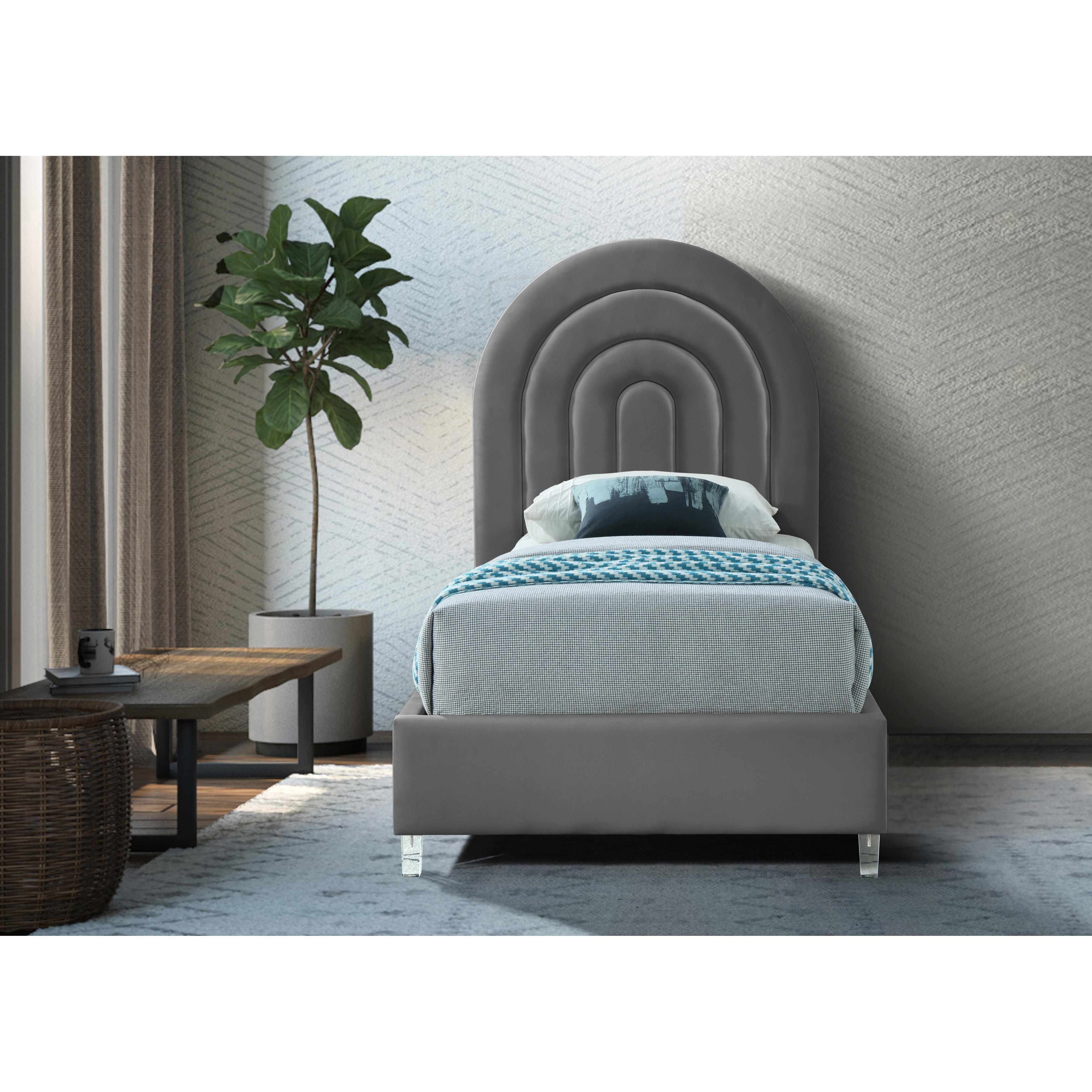 Meridian Rainbow Grey Velvet Twin Bed