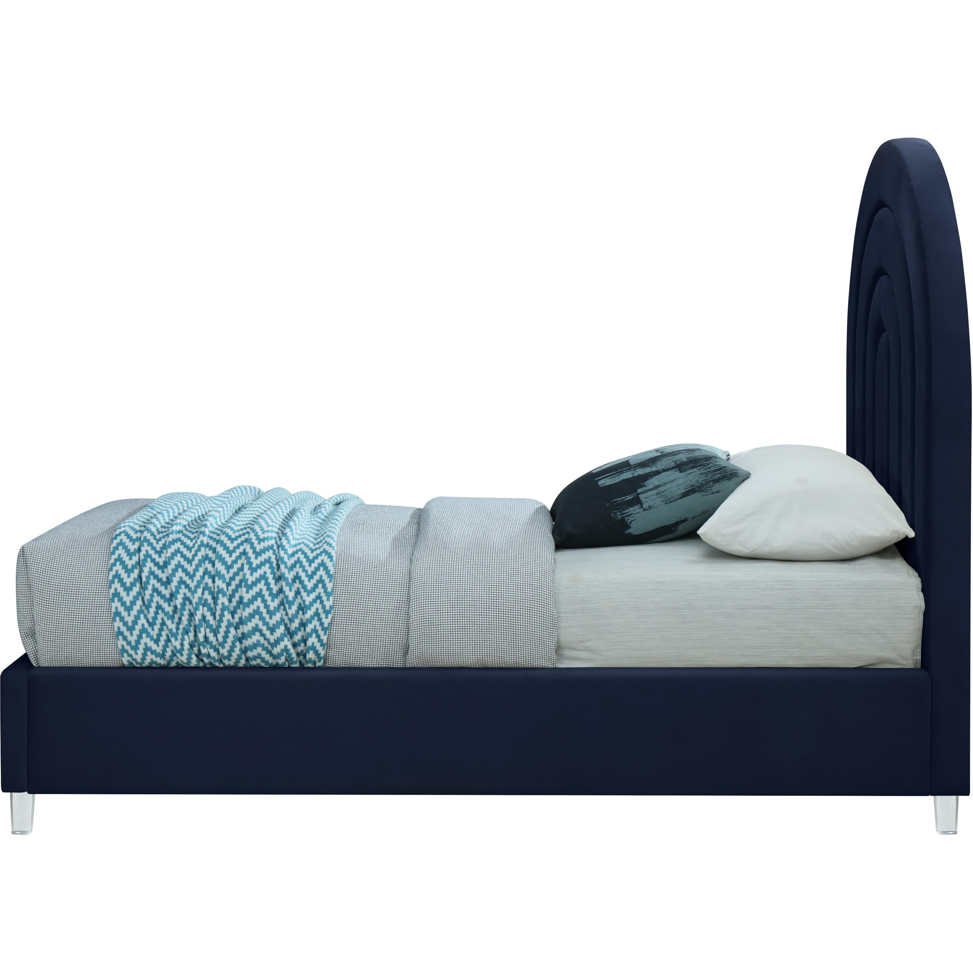 Meridian Rainbow Navy Velvet Twin Bed