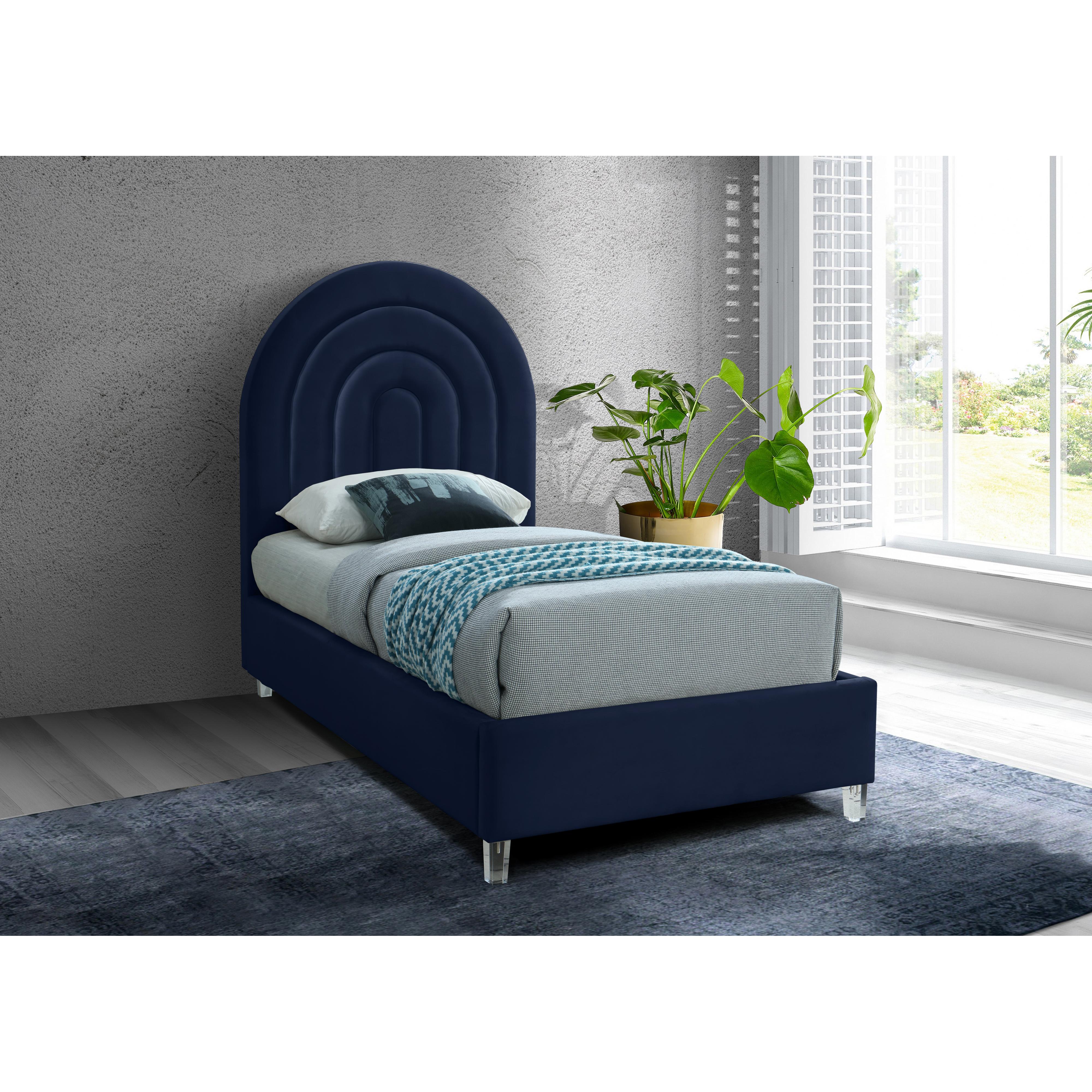 Meridian Rainbow Navy Velvet Twin Bed