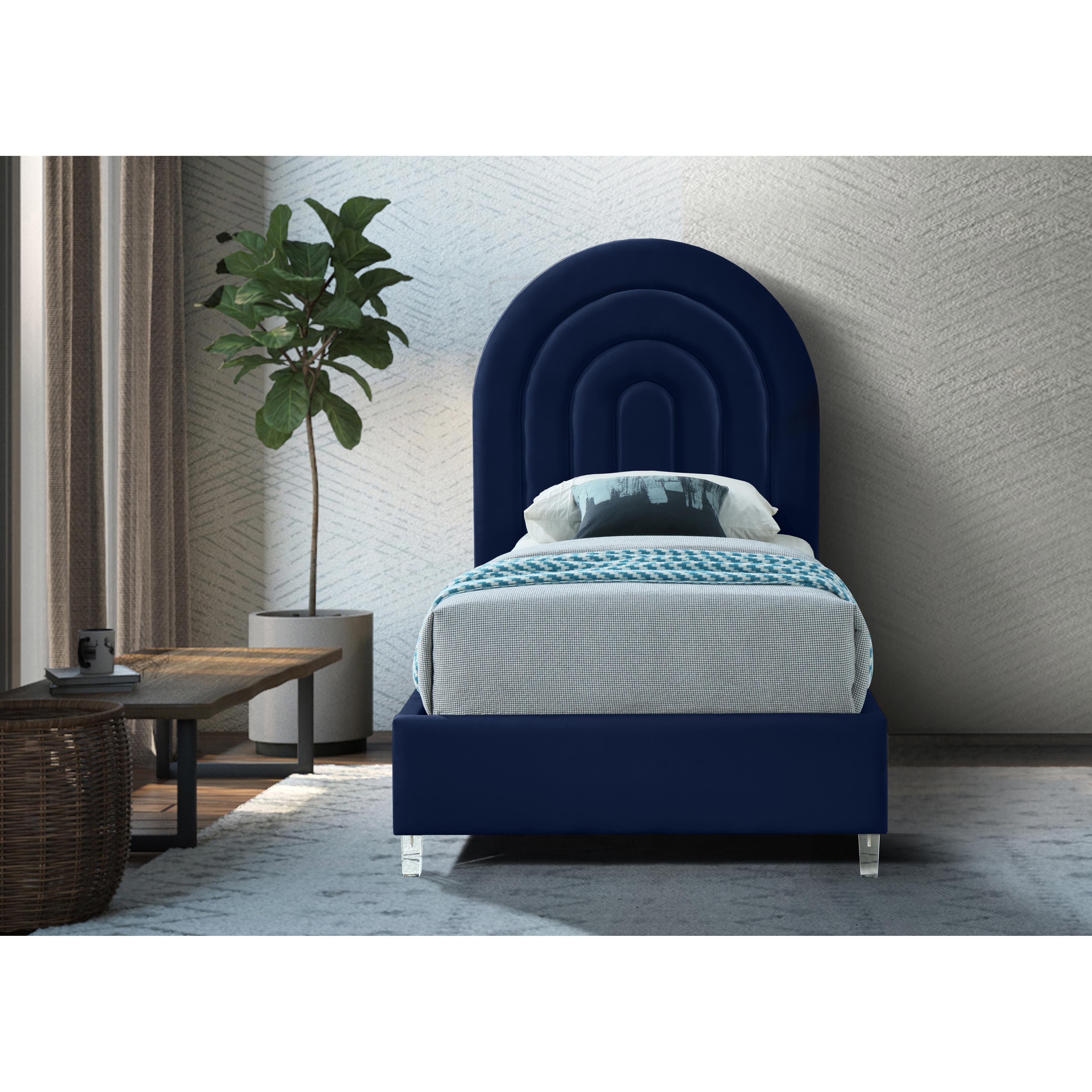 Meridian Rainbow Navy Velvet Twin Bed