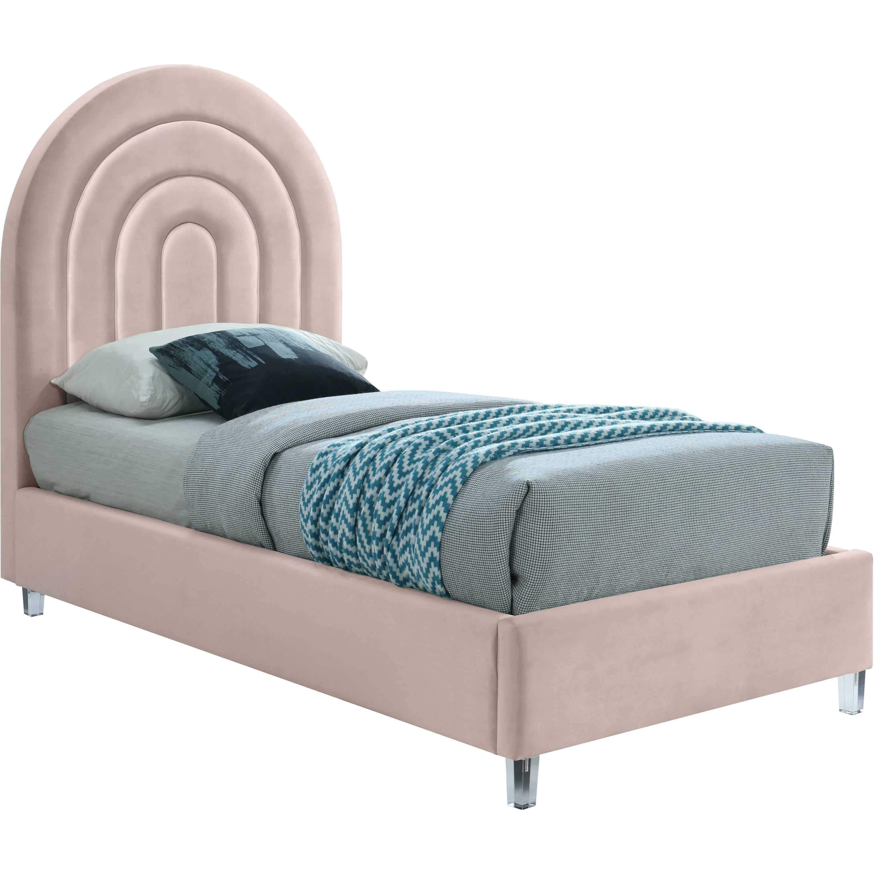 Meridian Rainbow Pink Velvet Twin Bed