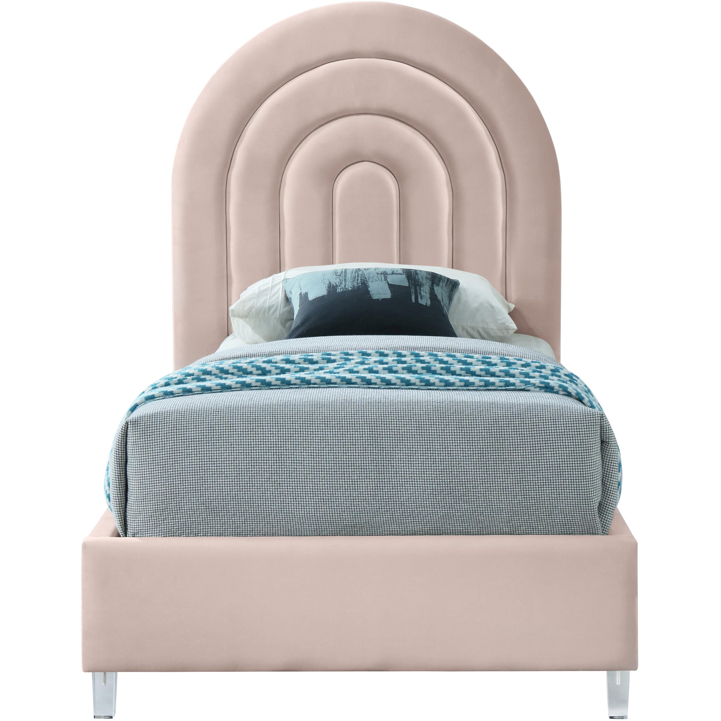 Meridian Rainbow Pink Velvet Twin Bed