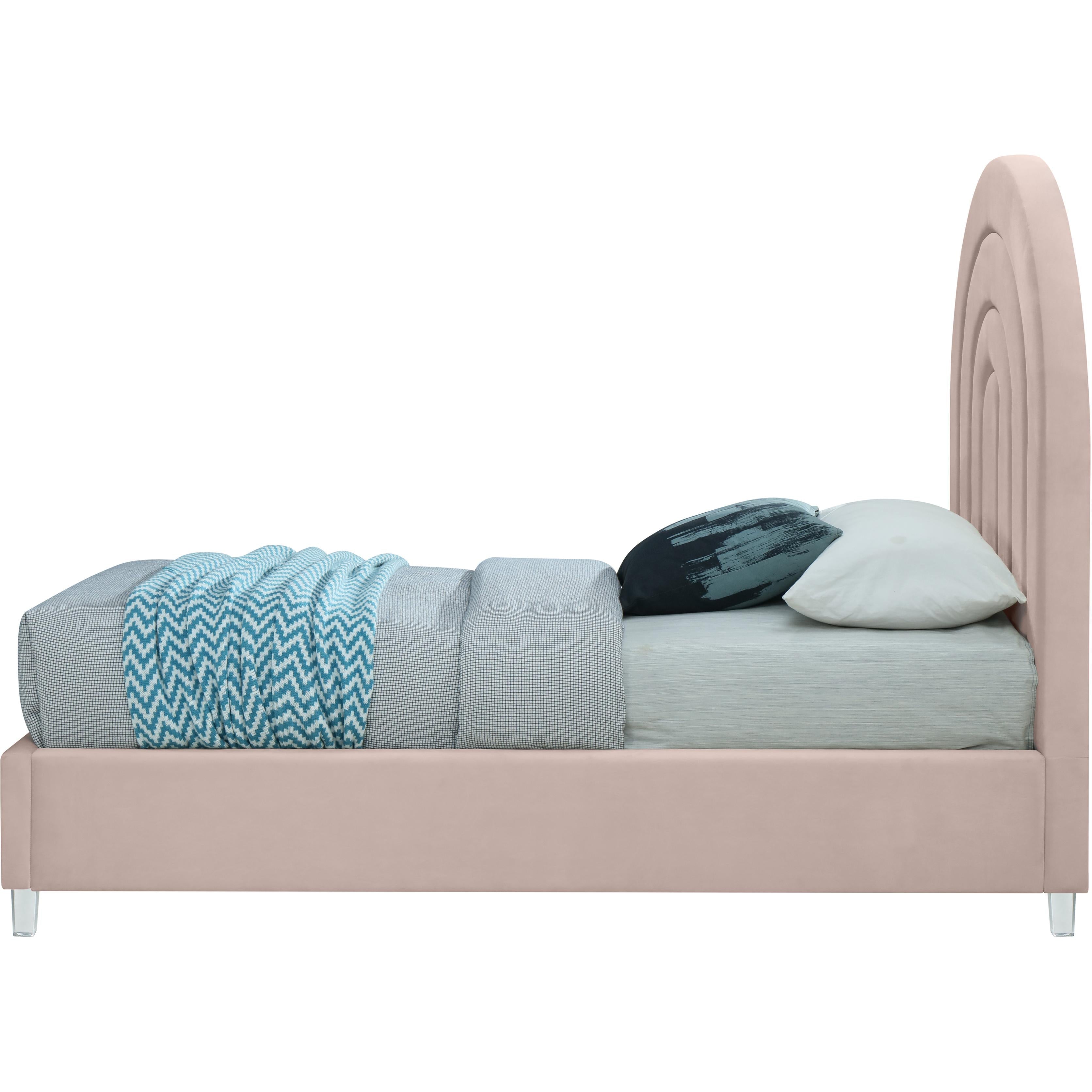 Meridian Rainbow Pink Velvet Twin Bed