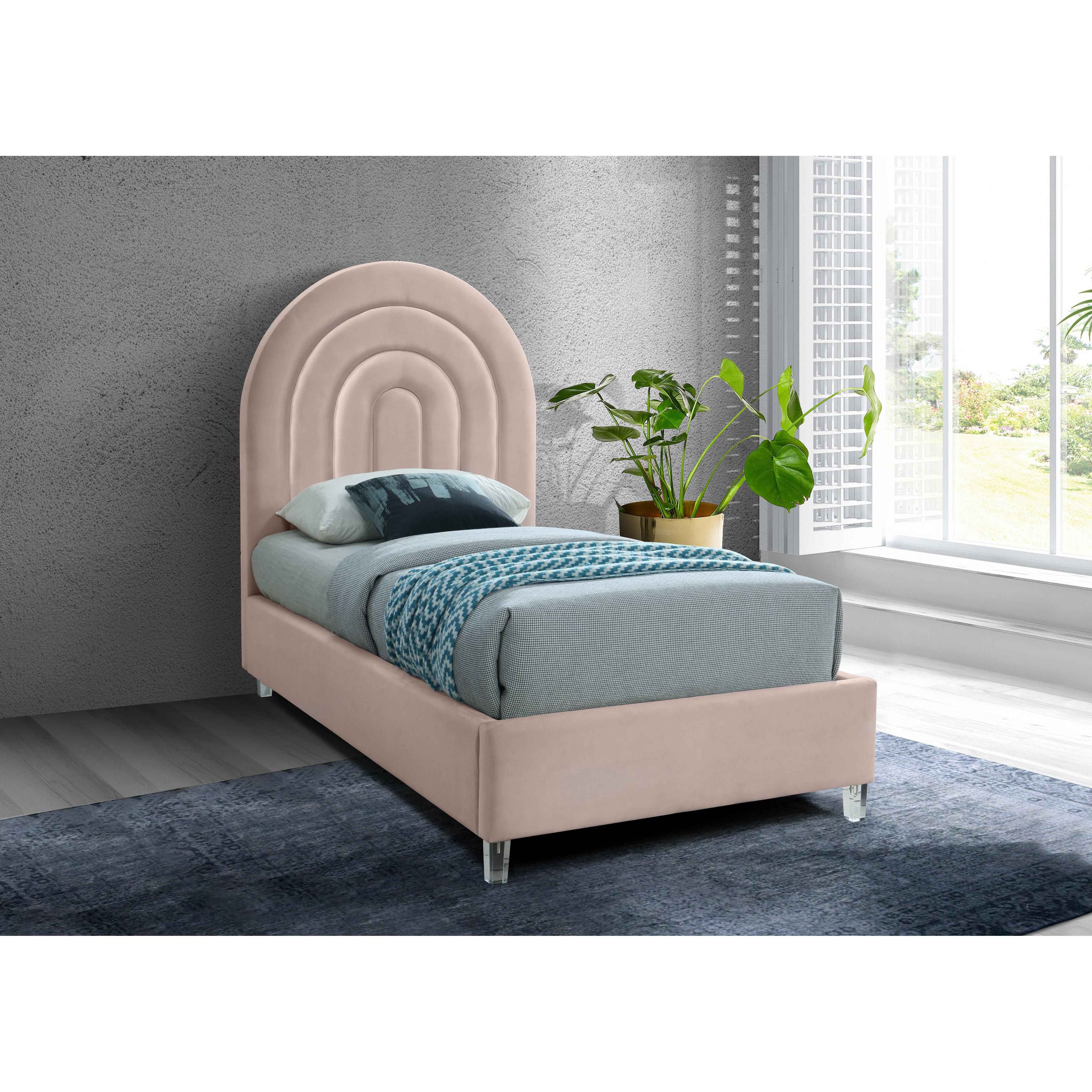 Meridian Rainbow Pink Velvet Twin Bed