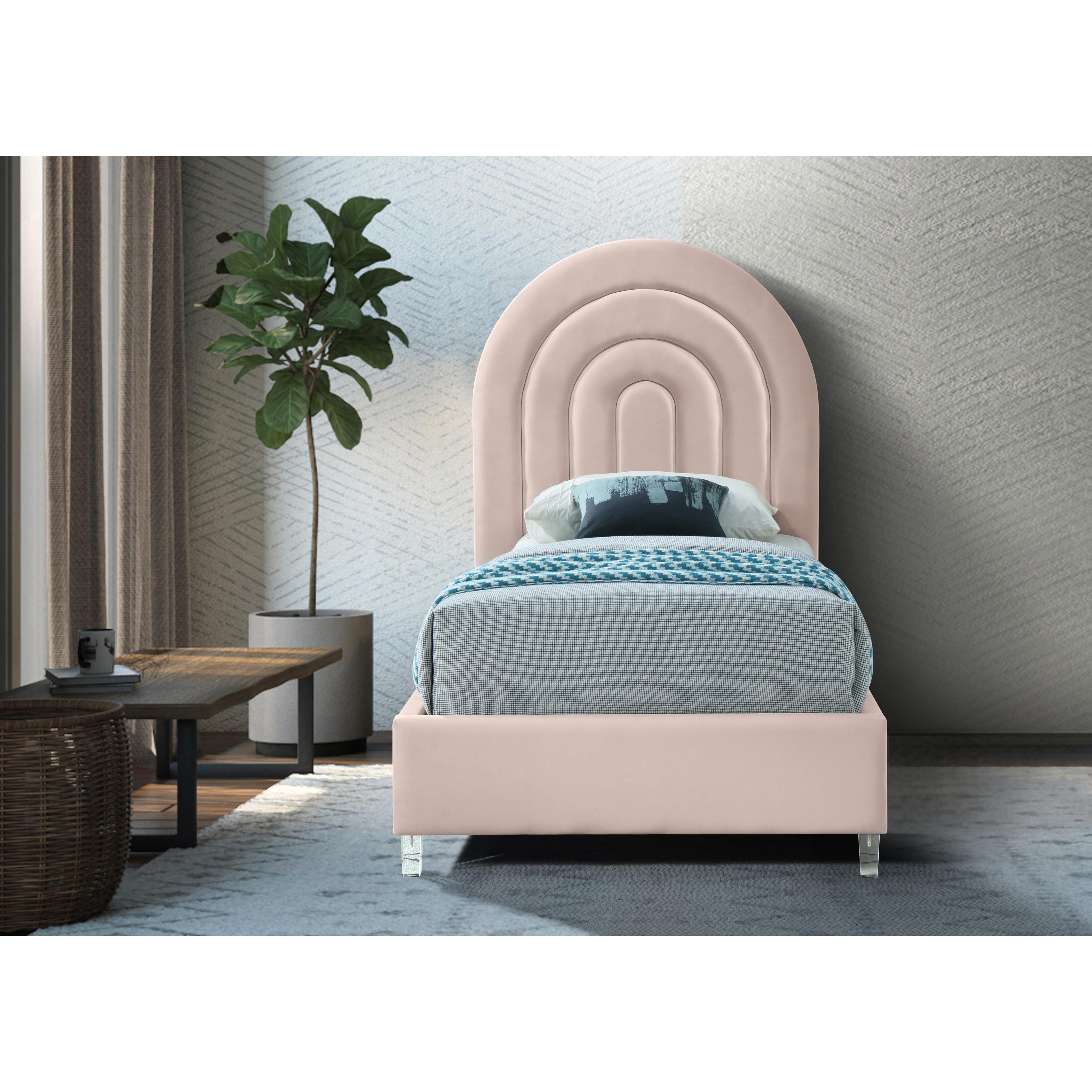 Meridian Rainbow Pink Velvet Twin Bed