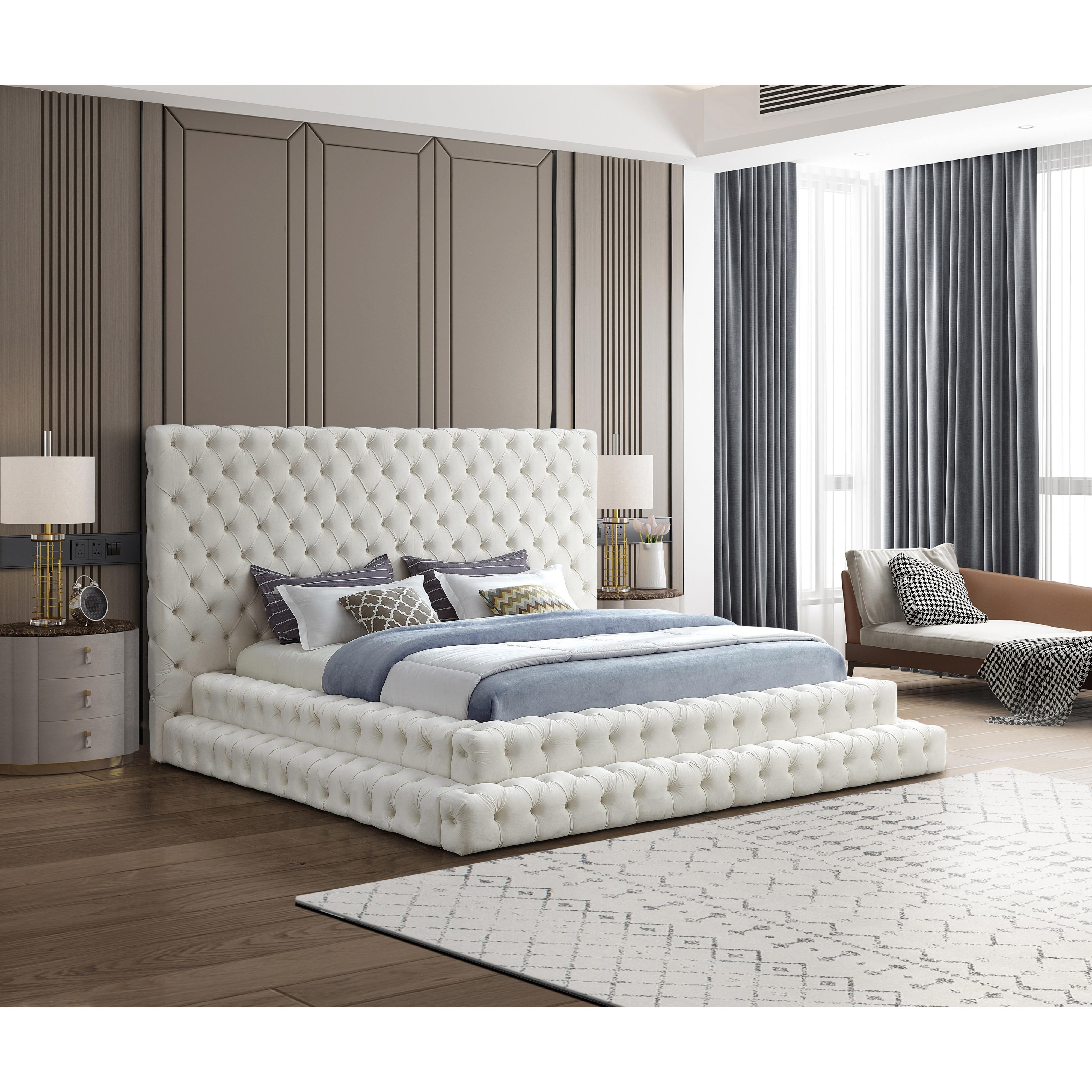 Meridian Revel Cream Velvet King Bed (3 Boxes)