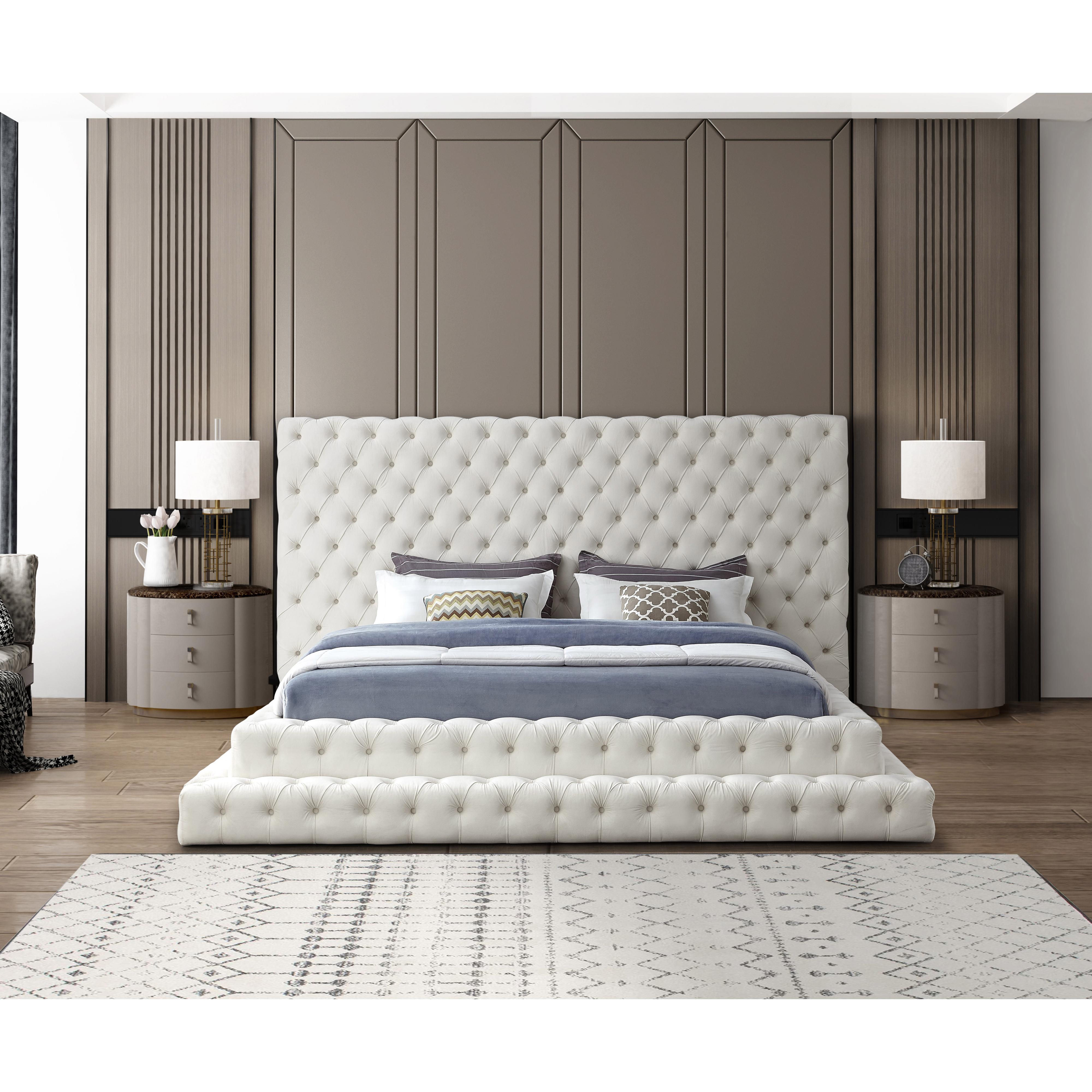 Meridian Revel Cream Velvet King Bed (3 Boxes)