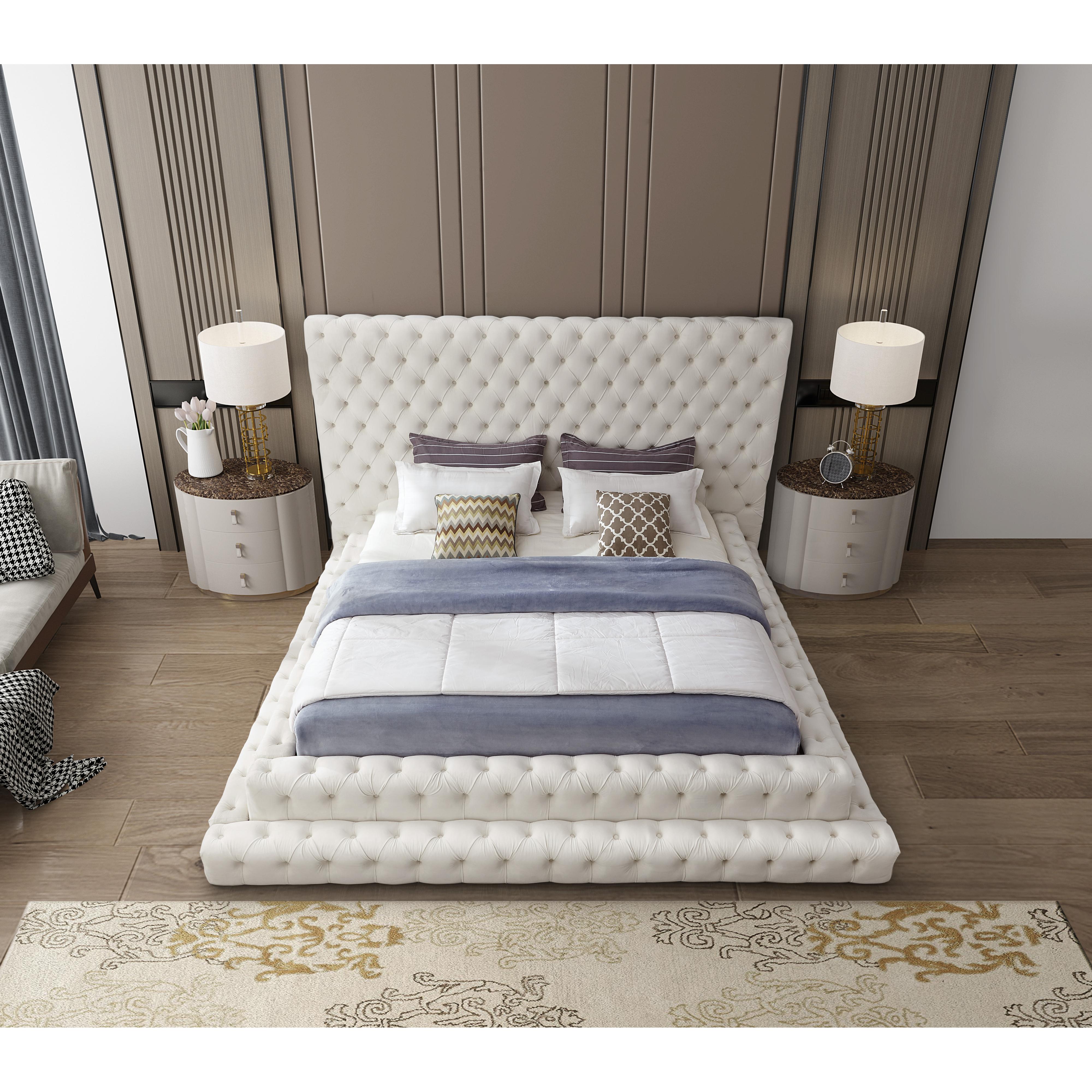 Meridian Revel Cream Velvet King Bed (3 Boxes)