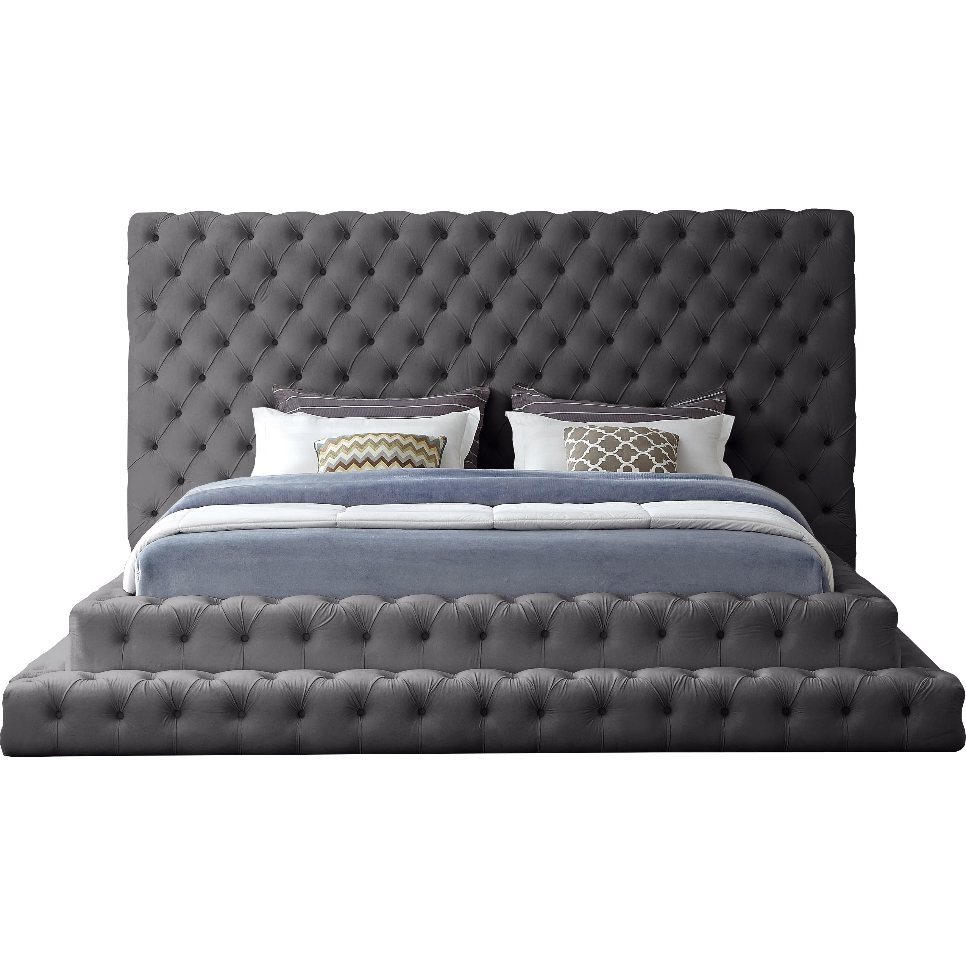 Meridian Revel Grey Velvet King Bed (3 Boxes)