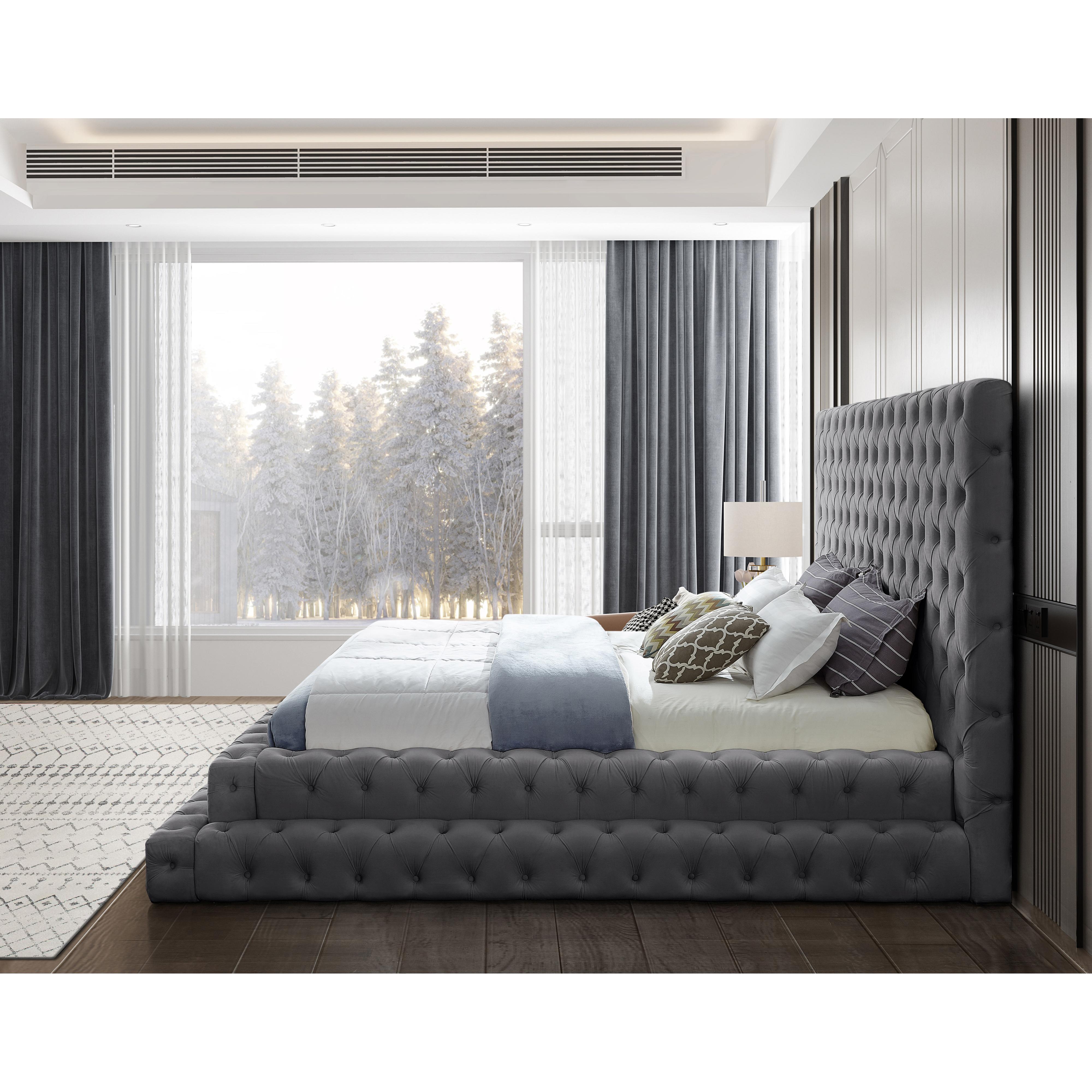 Meridian Revel Grey Velvet King Bed (3 Boxes)
