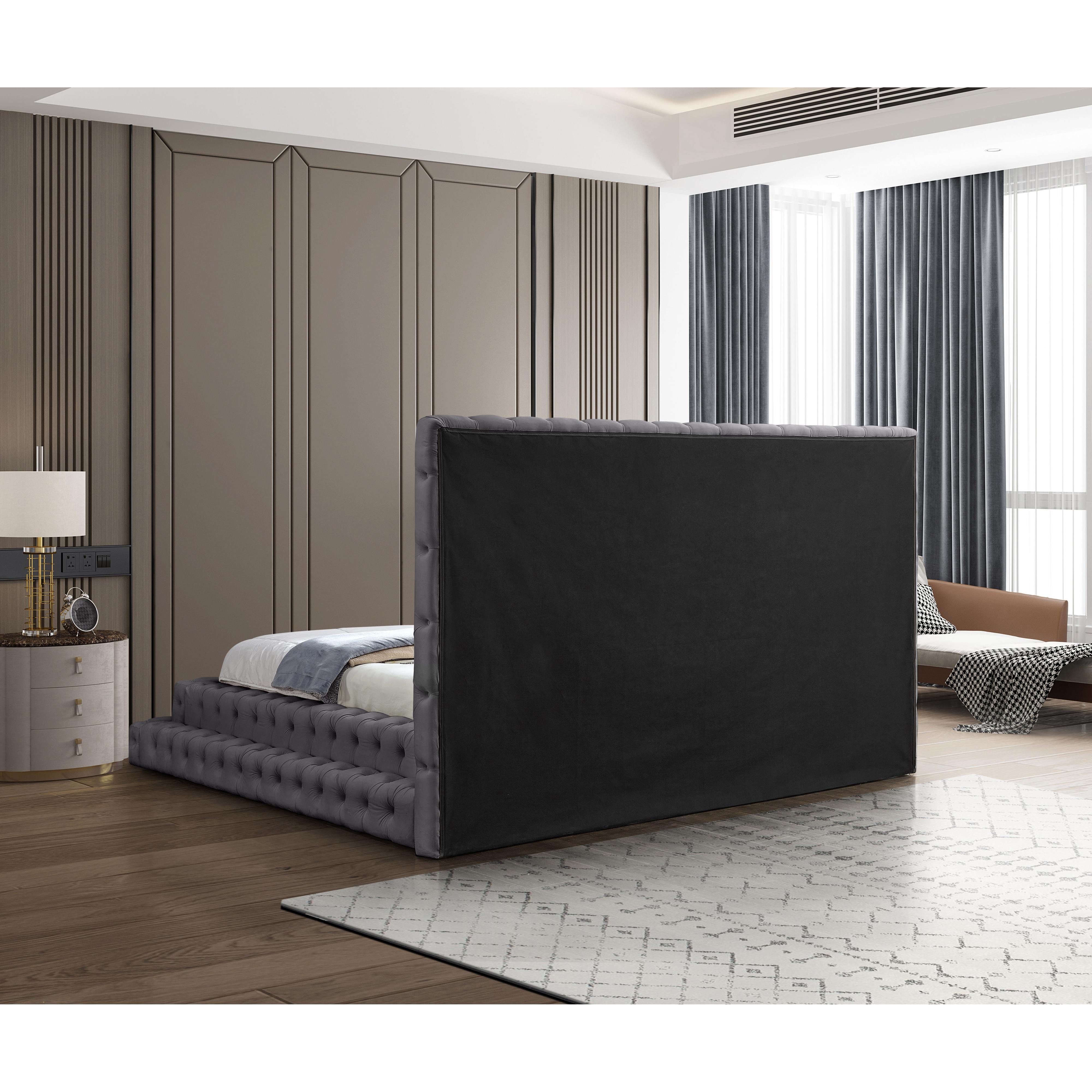 Meridian Revel Grey Velvet King Bed (3 Boxes)