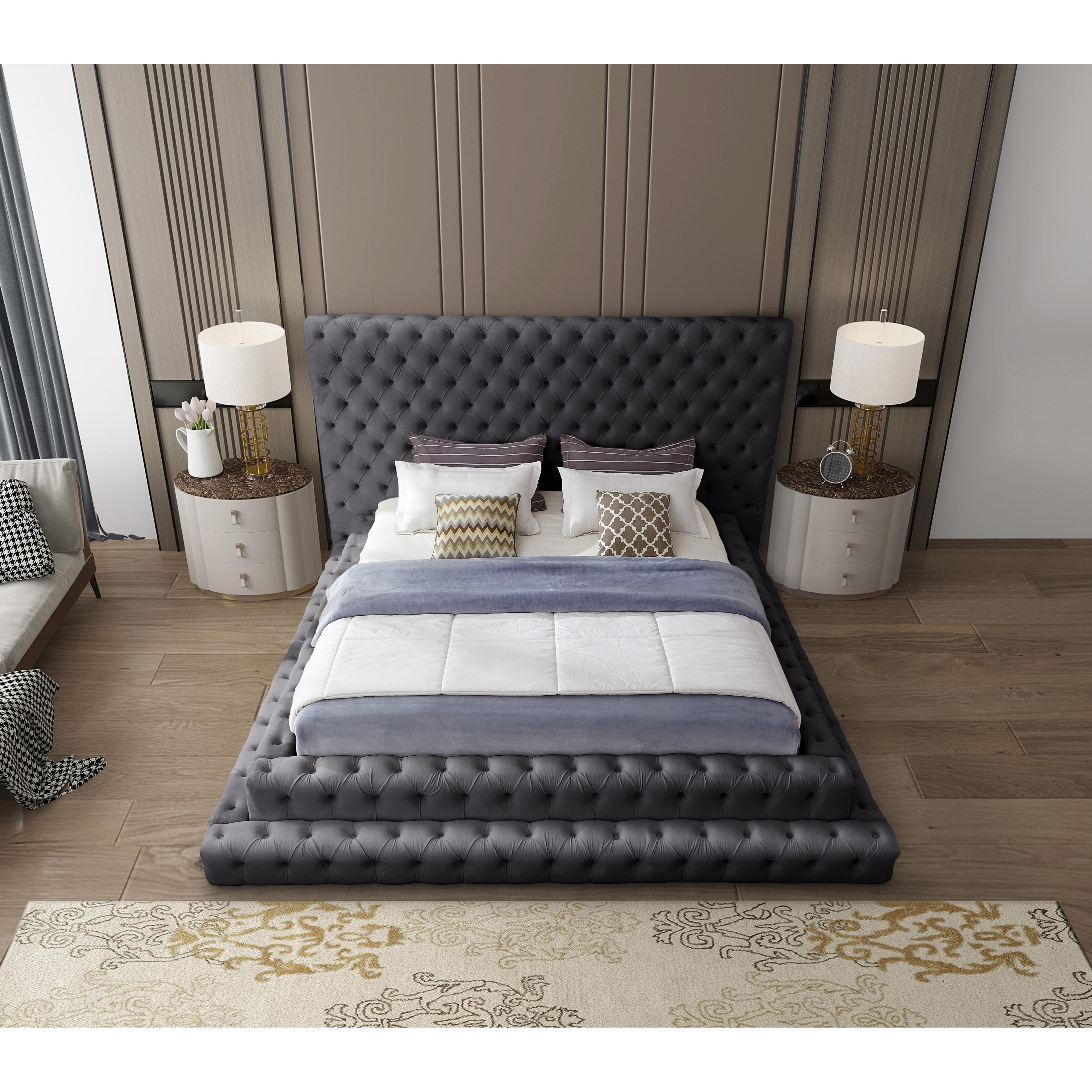 Meridian Revel Grey Velvet King Bed (3 Boxes)