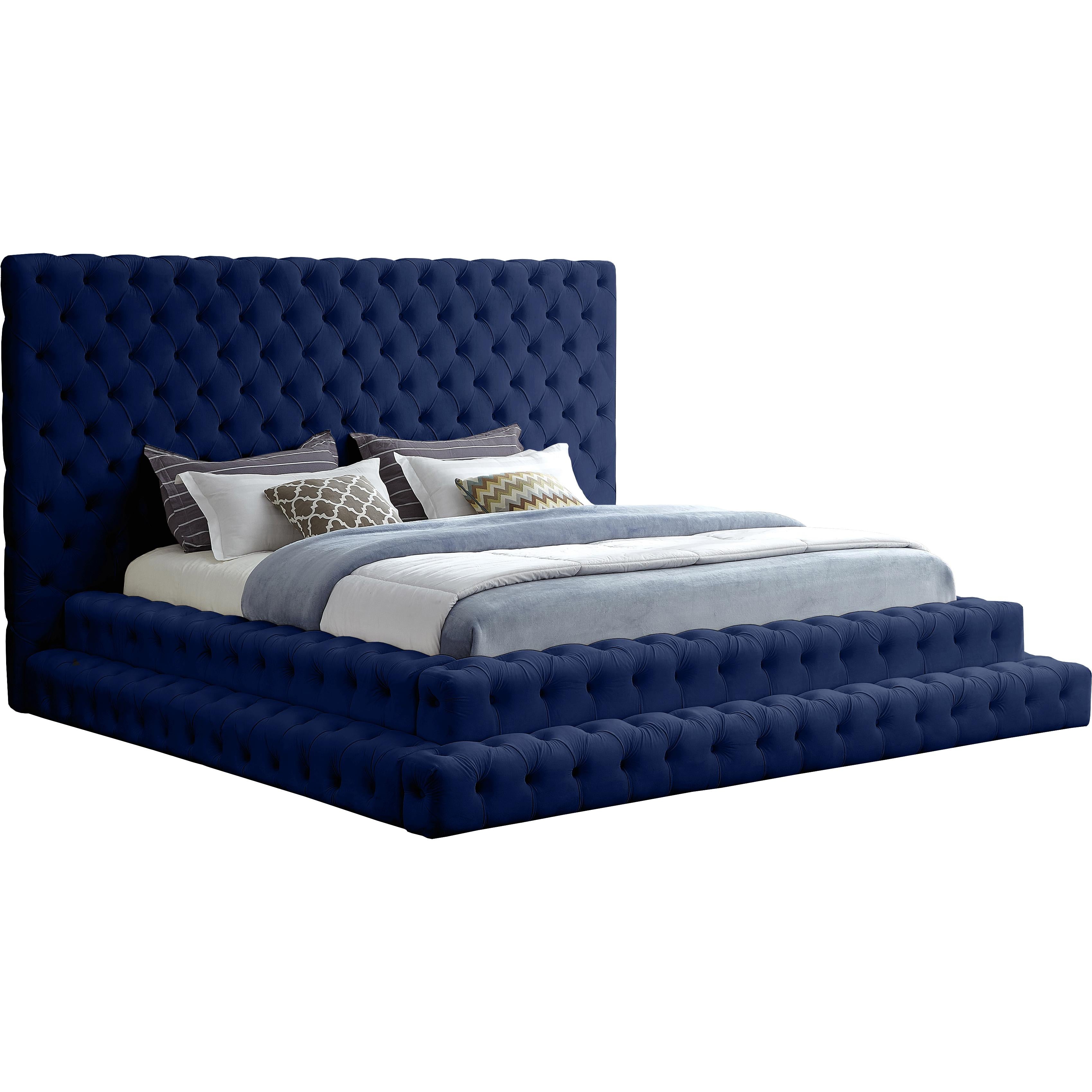 Meridian Revel Navy Velvet King Bed (3 Boxes)