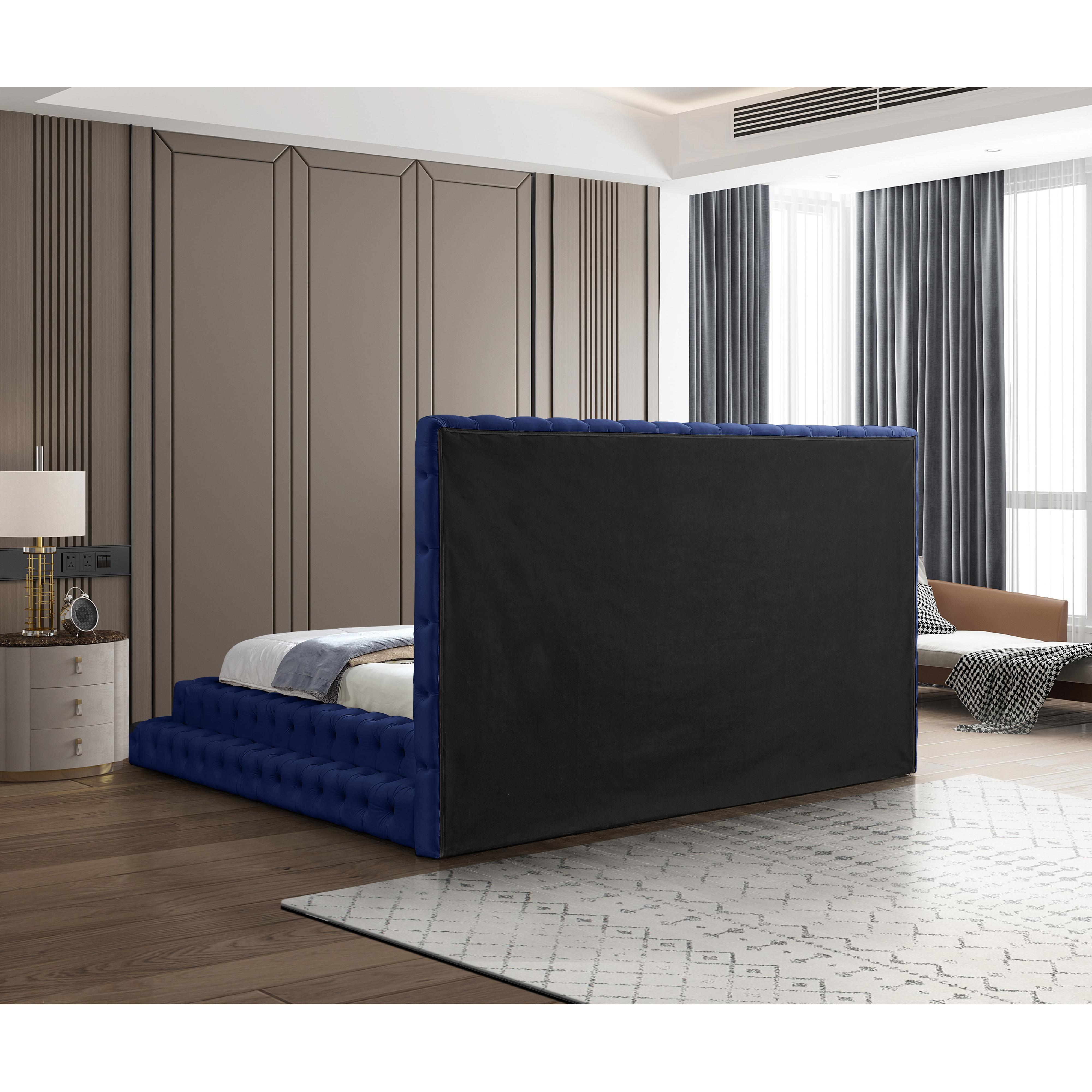 Meridian Revel Navy Velvet King Bed (3 Boxes)